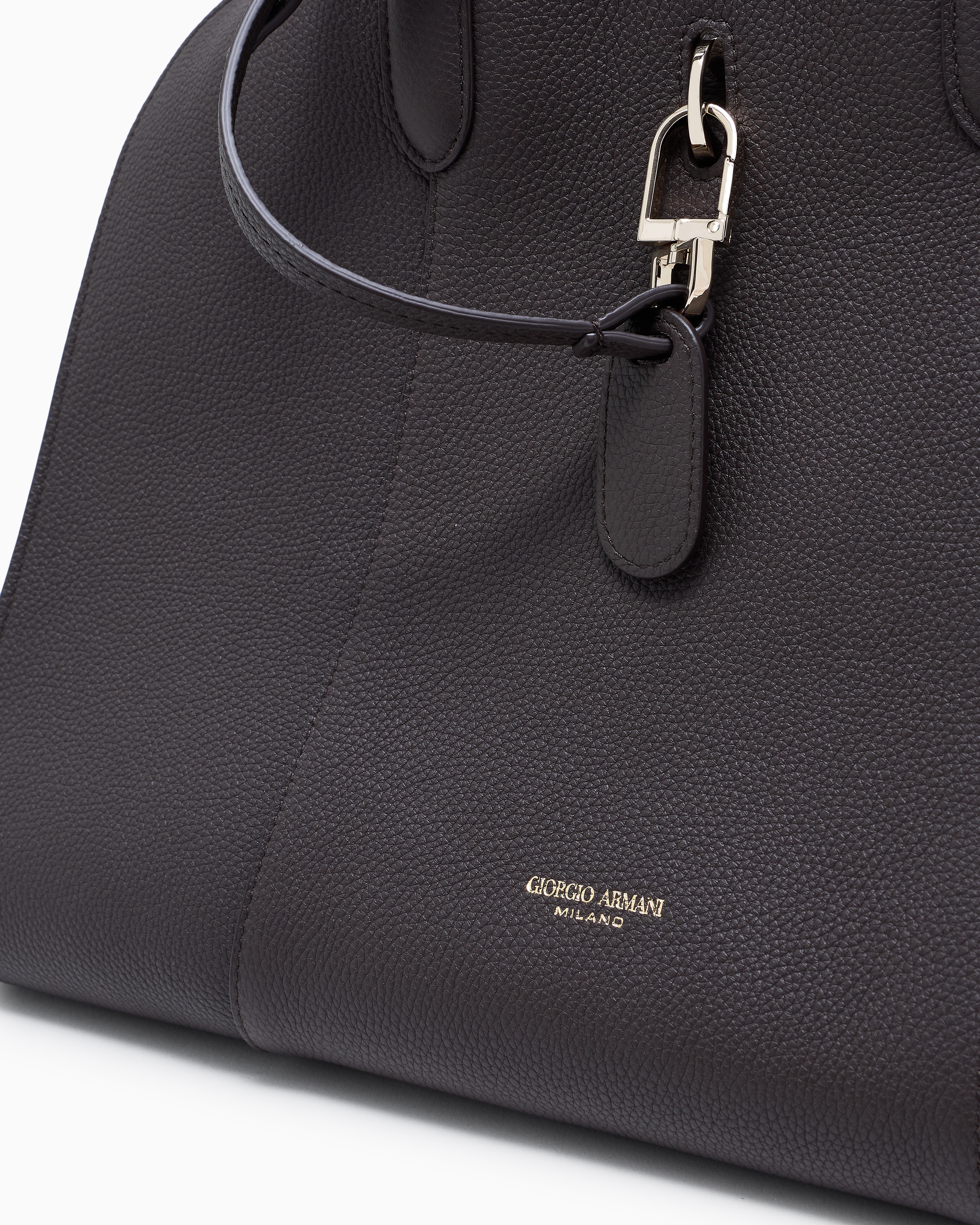 Giorgio Armani Large Pebbled Leather Tote Bag In Brown