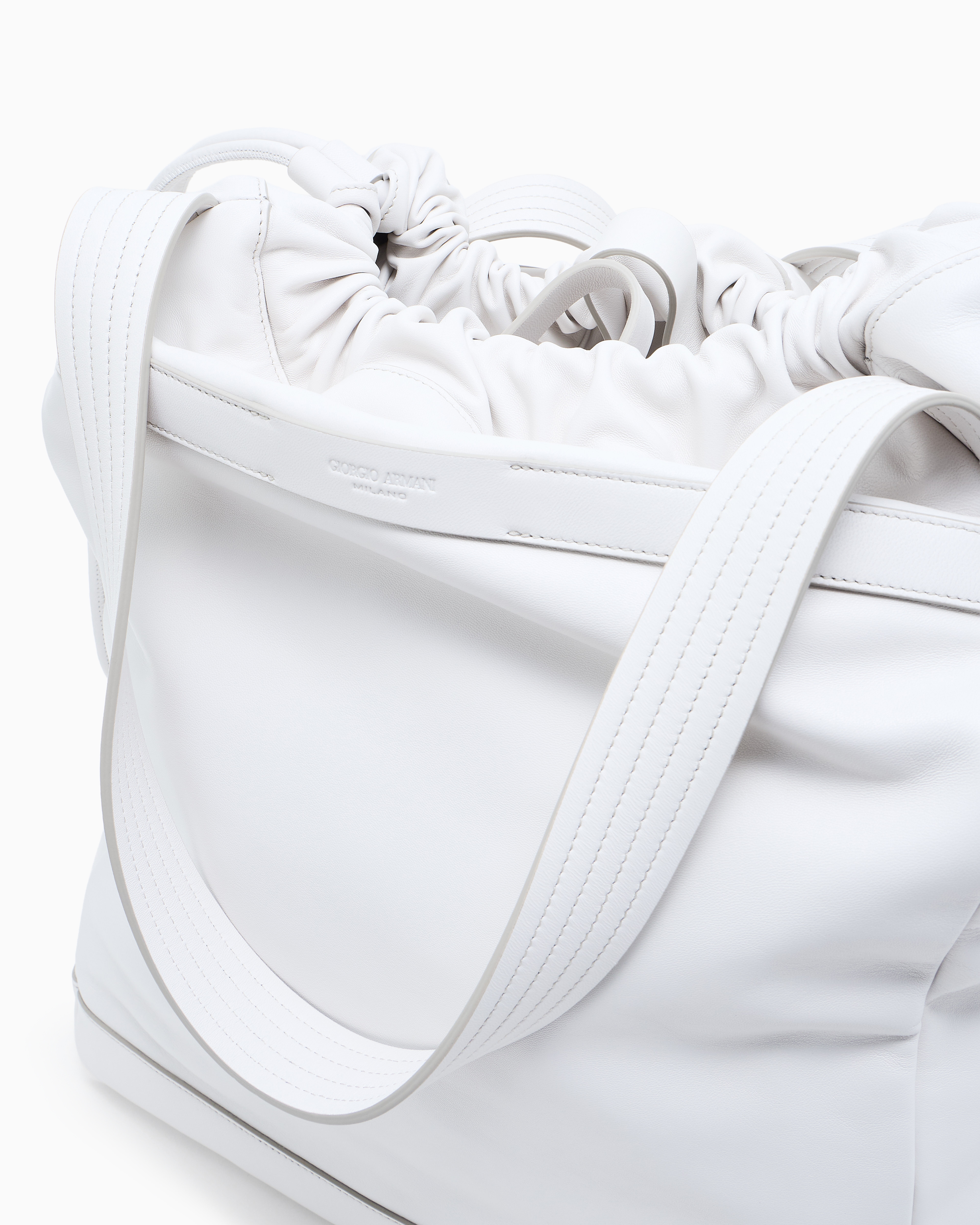 Giorgio Armani Nappa-leather Shopper Bag With Shoulder Strap In White