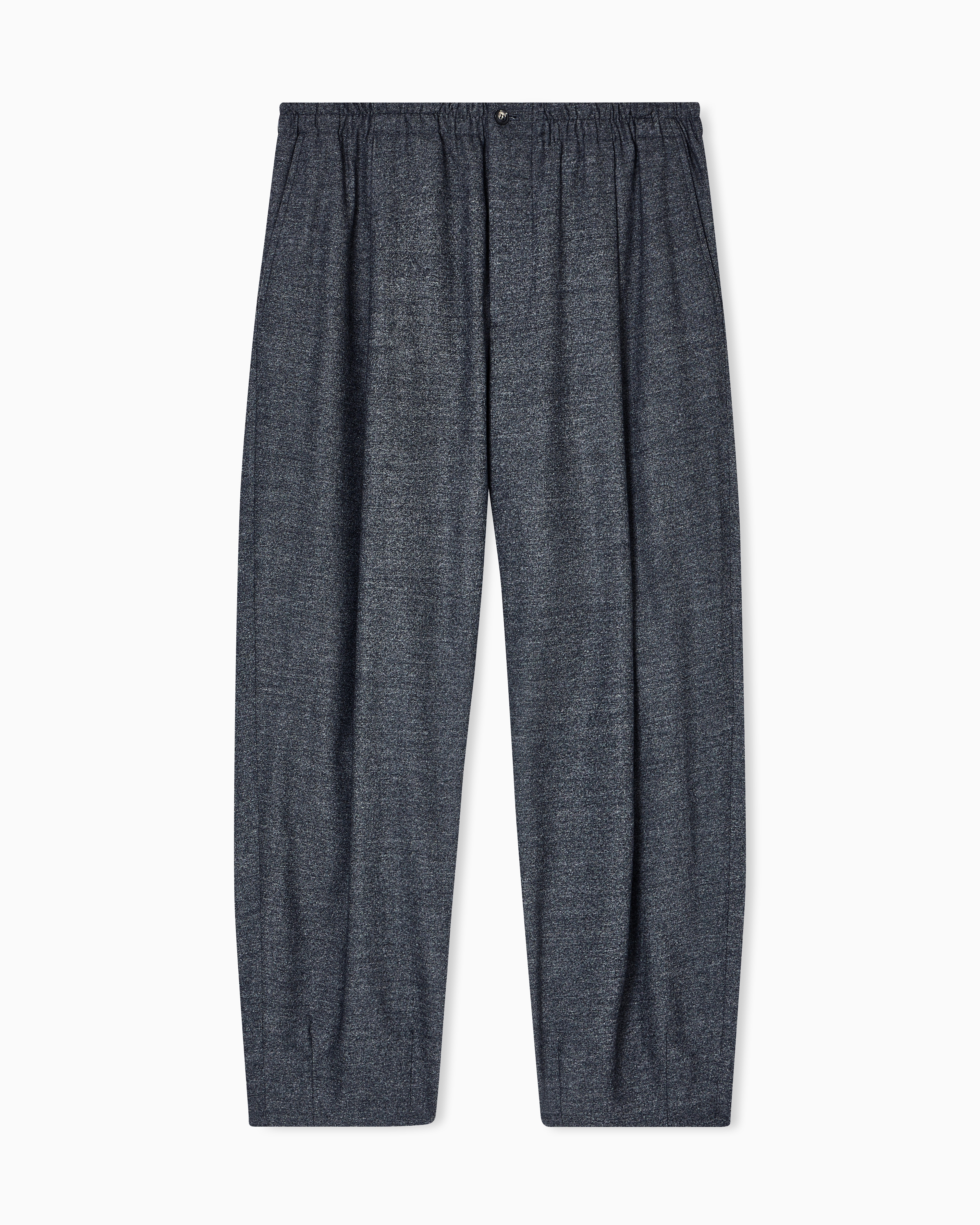 Giorgio Armani Single-pleat Trousers In Denim-effect Virgin-wool In Black