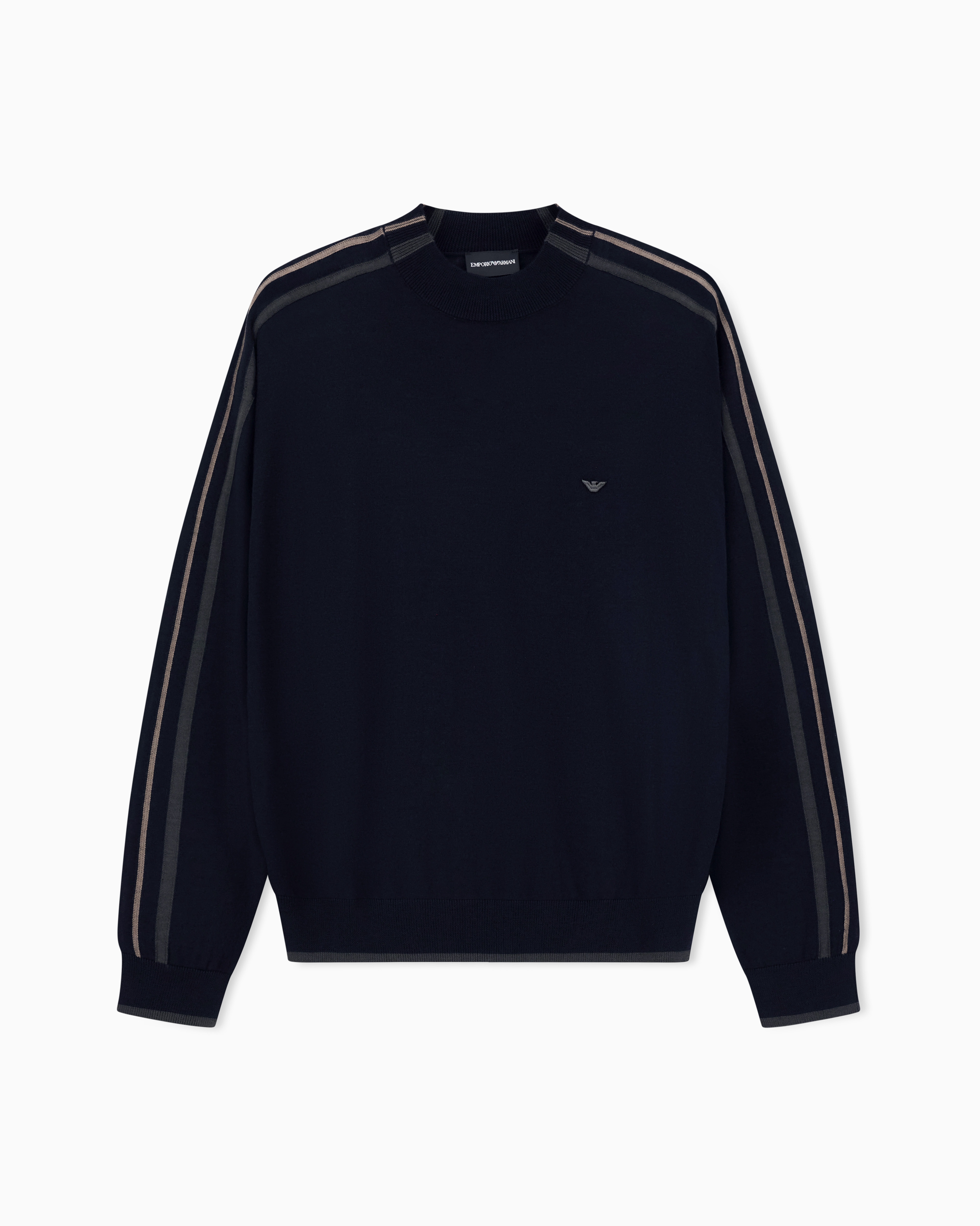 Emporio Armani - Colour-block virgin-wool jumper, Man, Blue, Size: