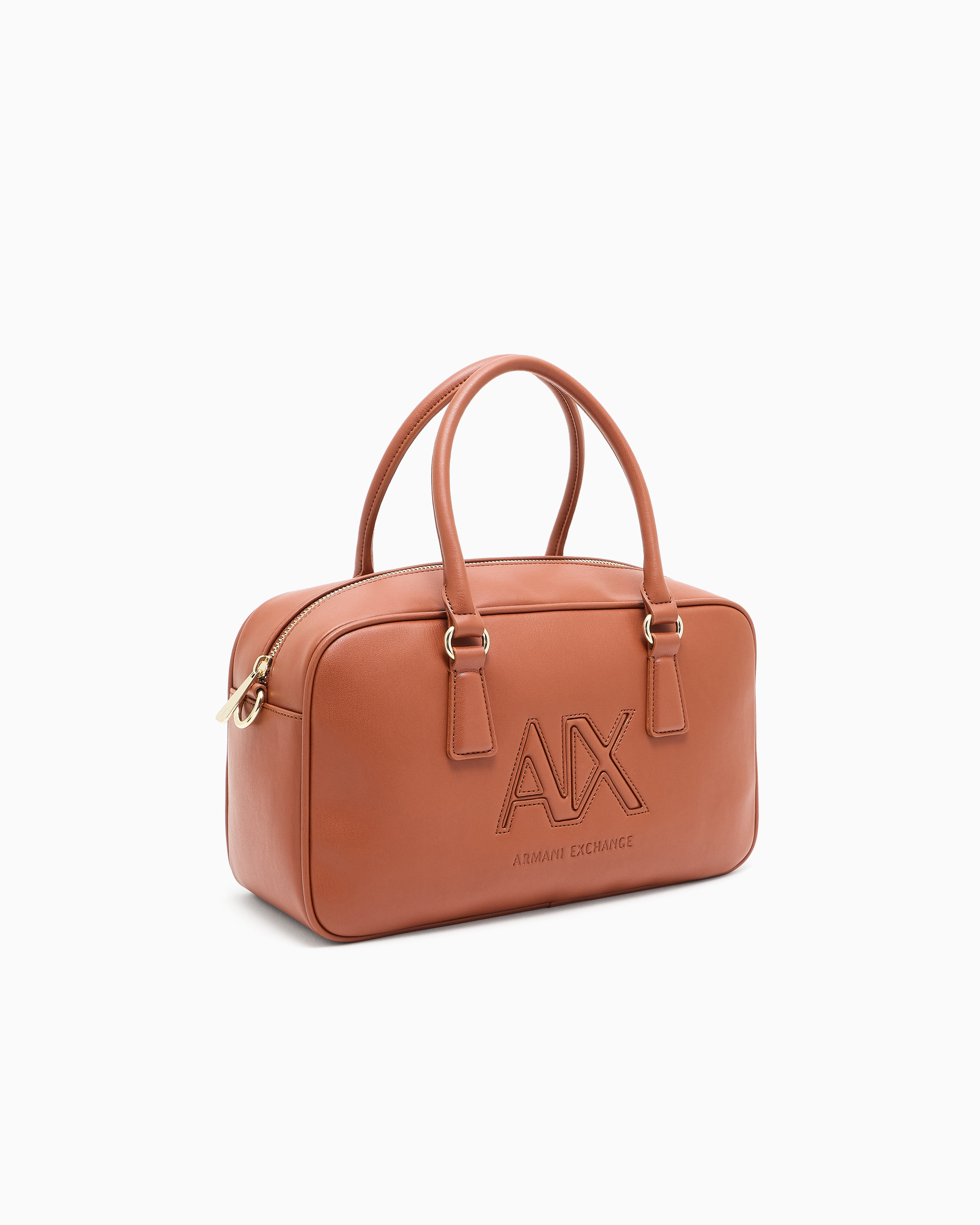 Armani Exchange - TOP HANDLE SHOULDER BAG WITH EMBOSSED LOGO, Woman, Camel, Size: TU