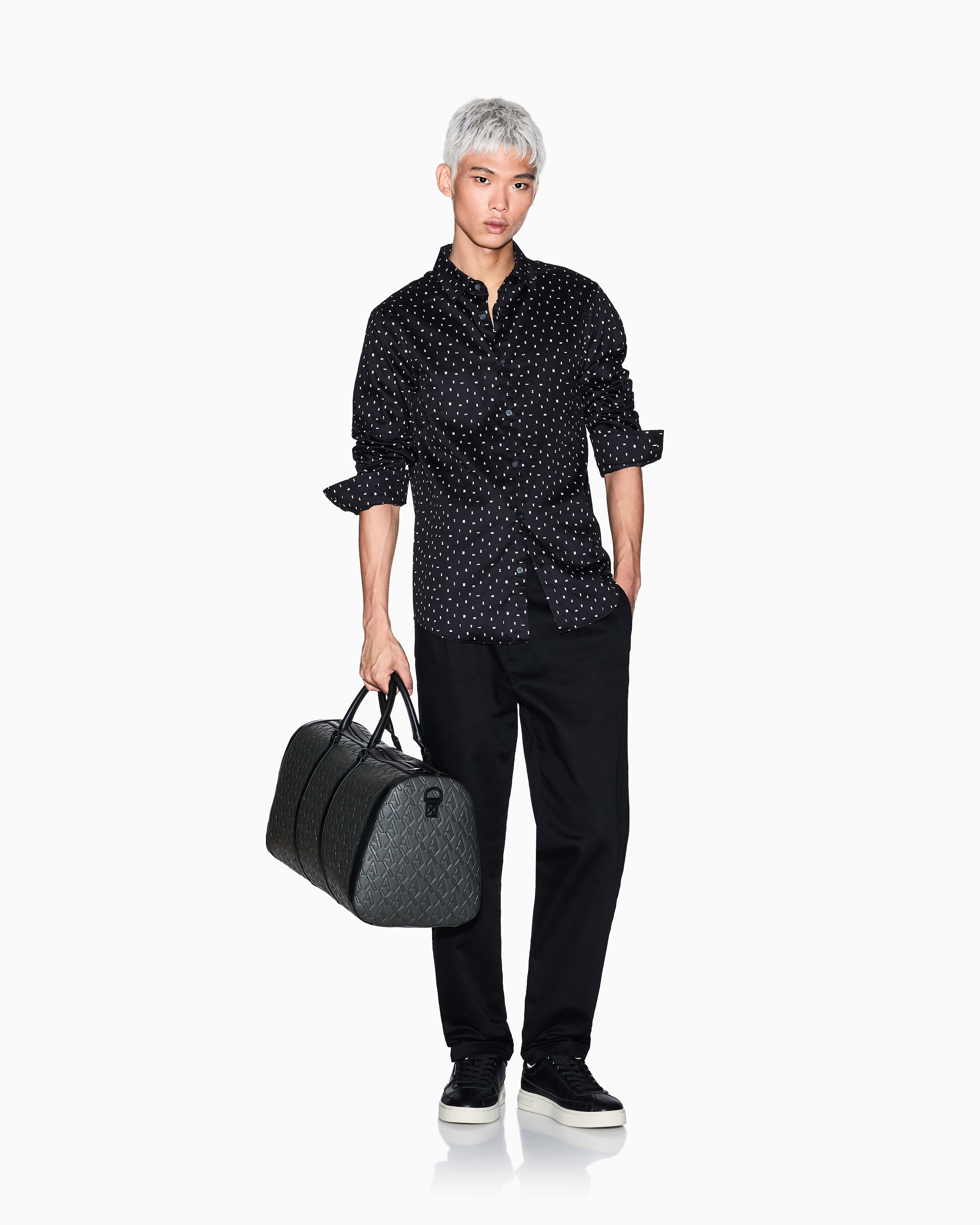 EMPORIO ARMANI ドレスシャツ 黒x濃紺 4105125L0019 ARMANI EXCHANGE（アルマーニエクスチェンジ）の「【A|X
