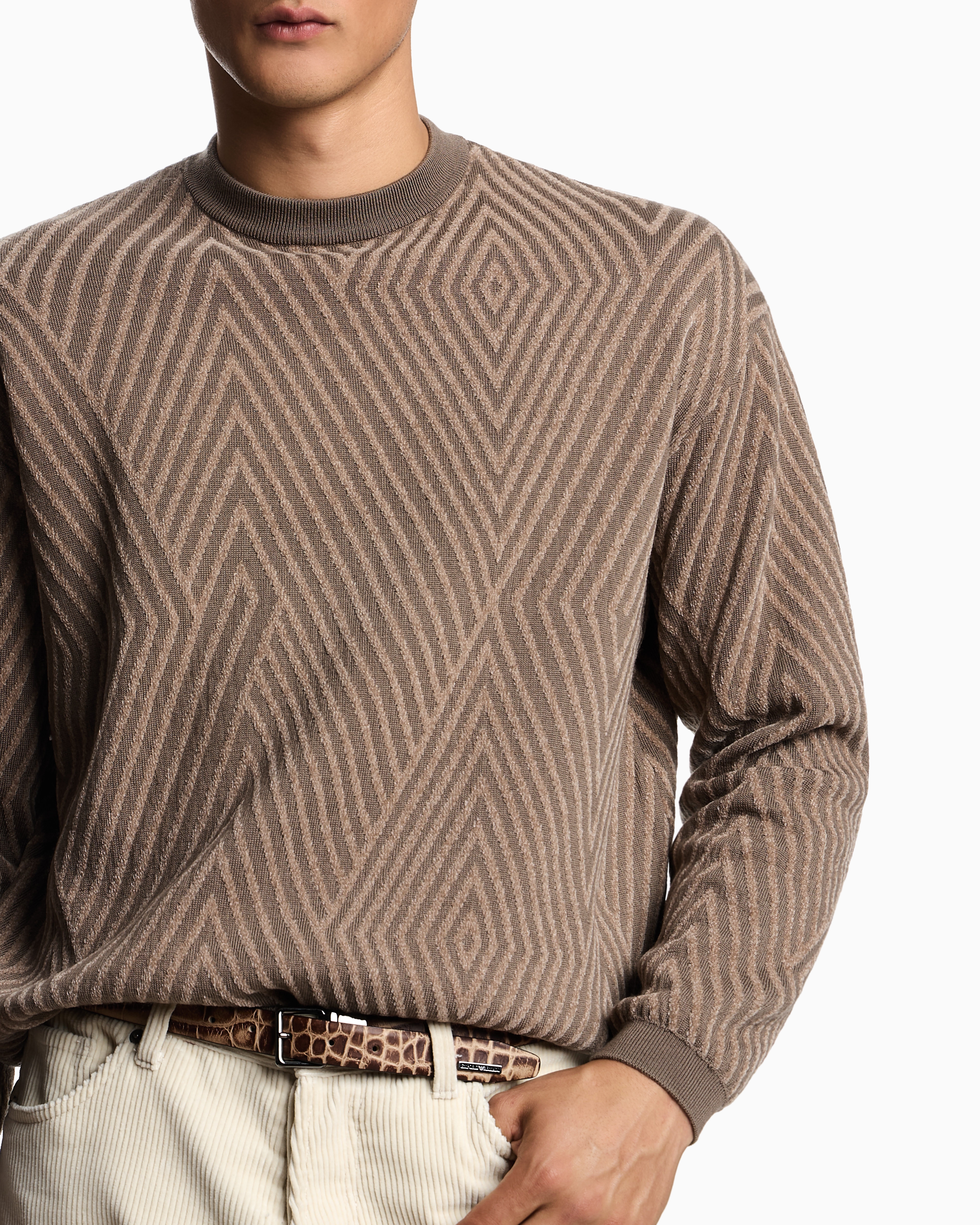 Virgin wool-blend jumper with op-art jacquard with oversized