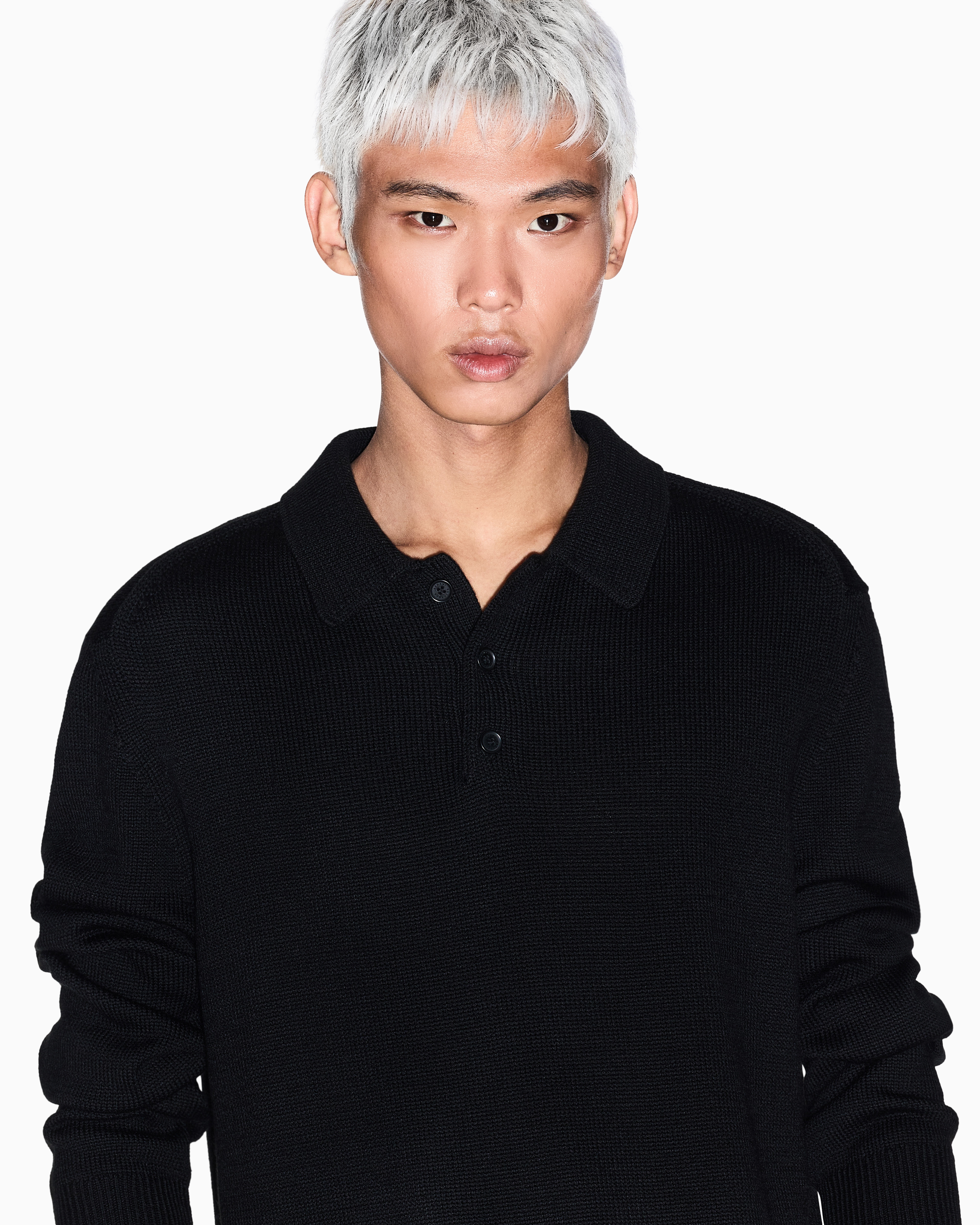 Wool and cotton knitted polo shirt