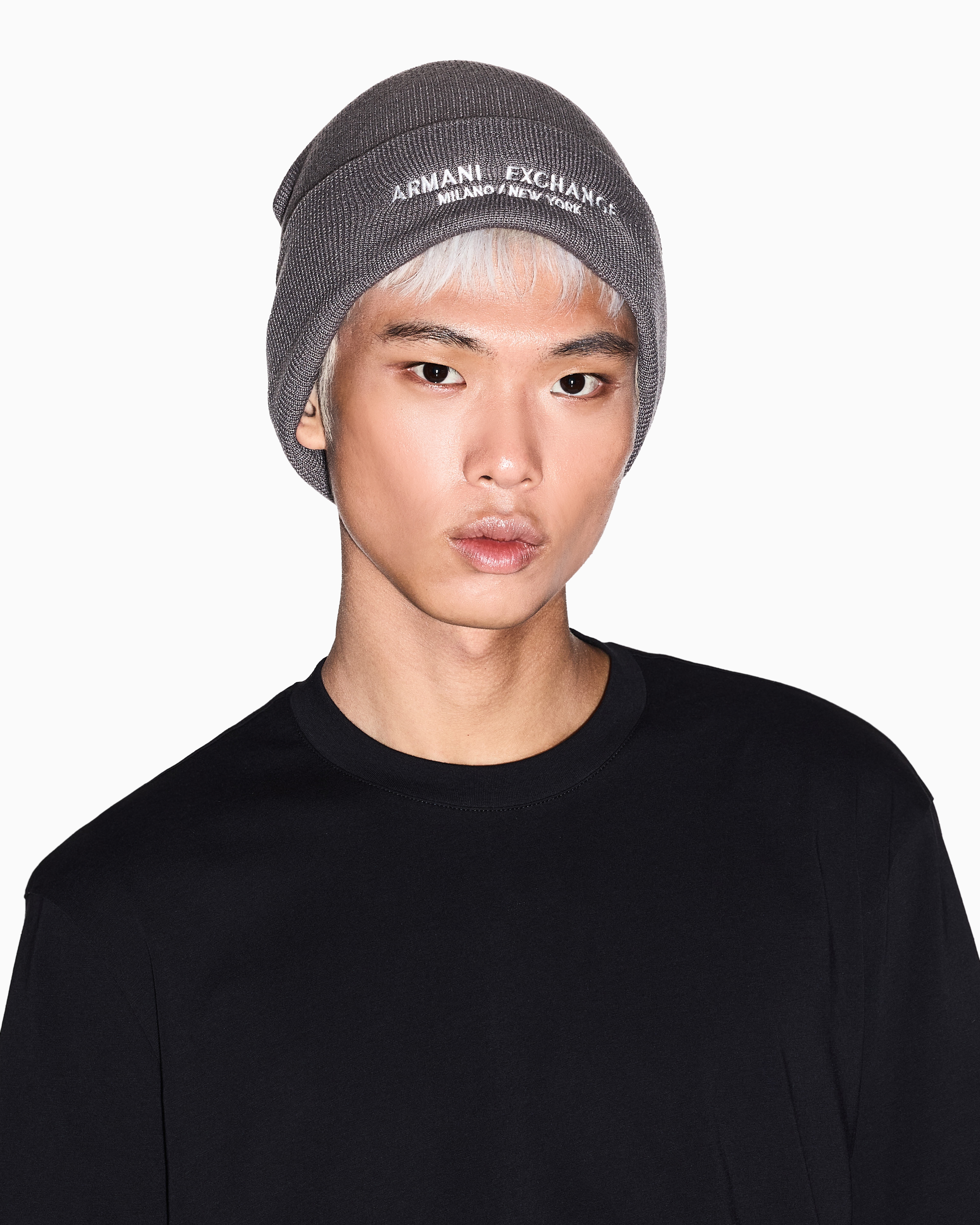 Armani Exchange Beanie Hat Milano / New York Asv In Gray