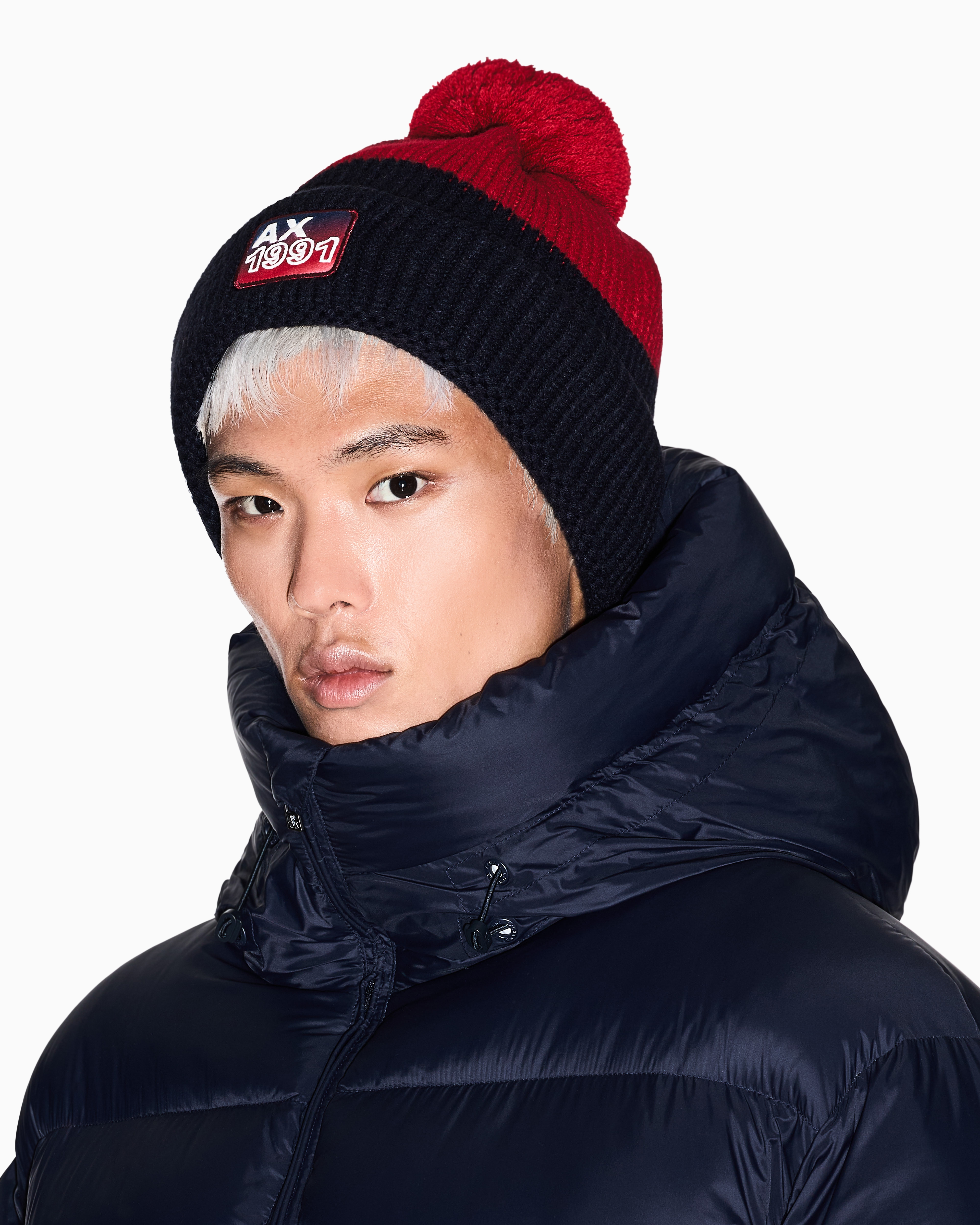 ARMANI マフラー ニット キャップ セット ネイビー EMPORIO ARMANI】マフラー×ニット帽 2点セット 関税・送料込