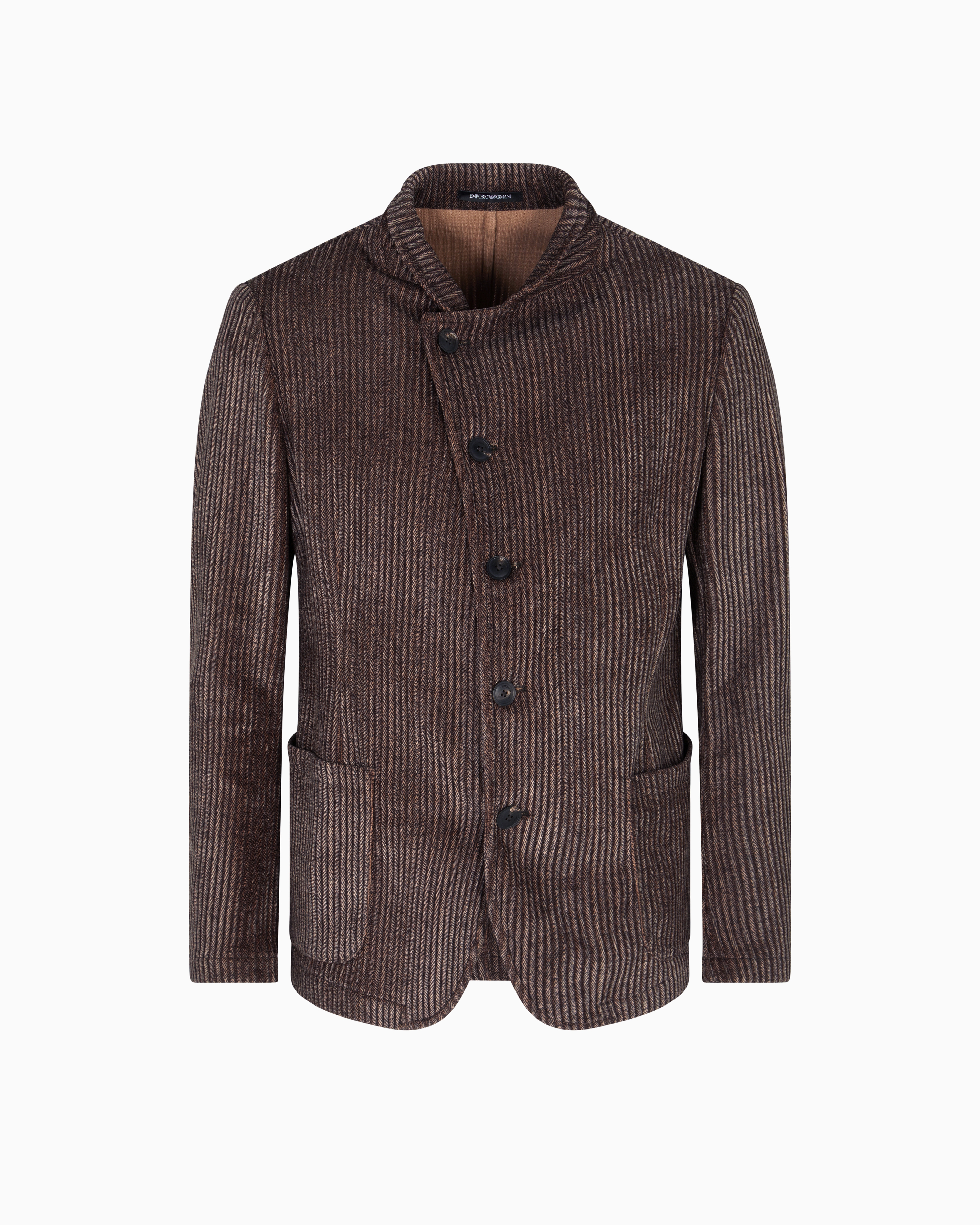 Emporio Armani - Printed corduroy jacket with guru collar and off-centre fastening, Man, Brown, Size: