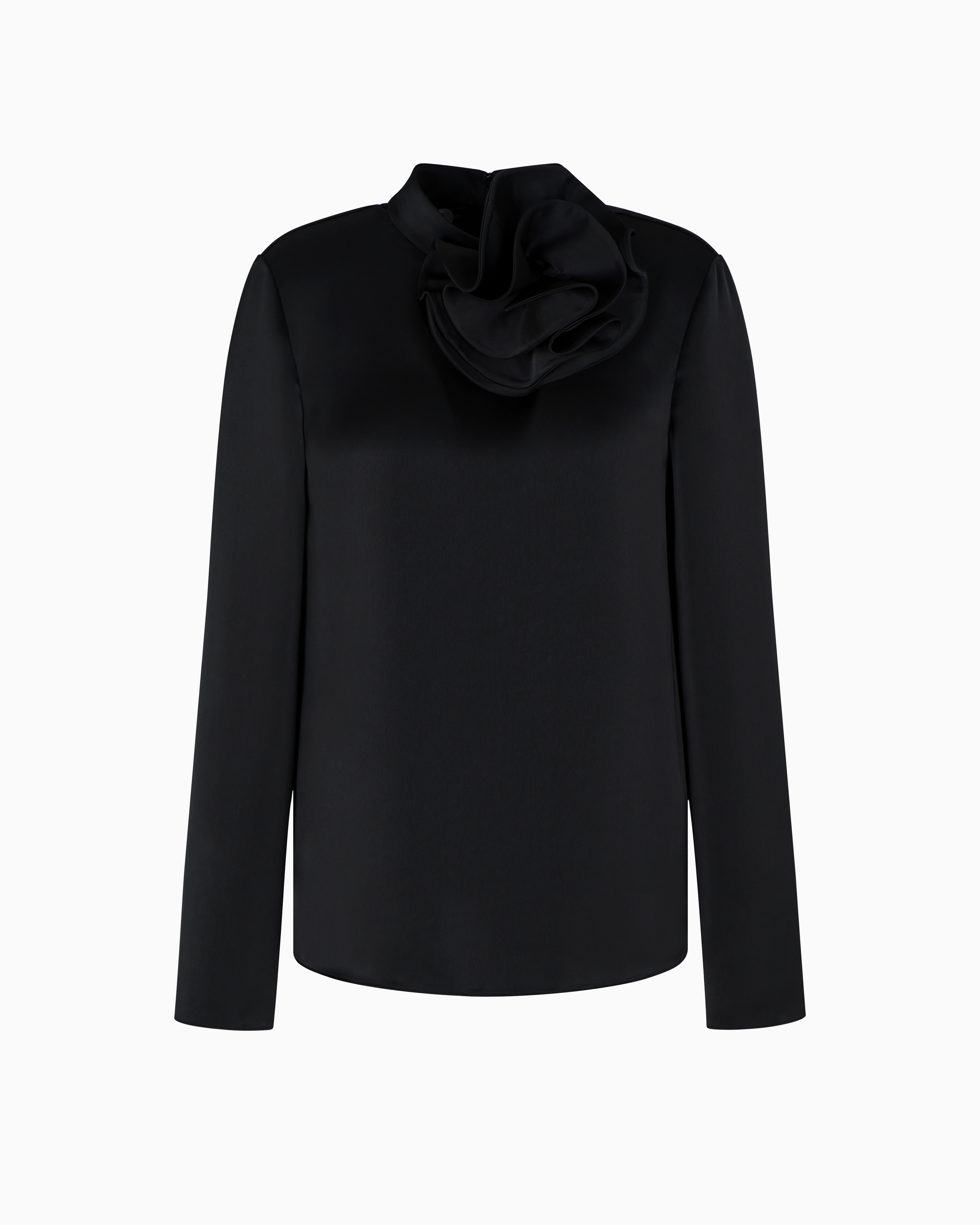 Emporio Armani - Blouse with satin flower detail, Woman, Black, Size:
