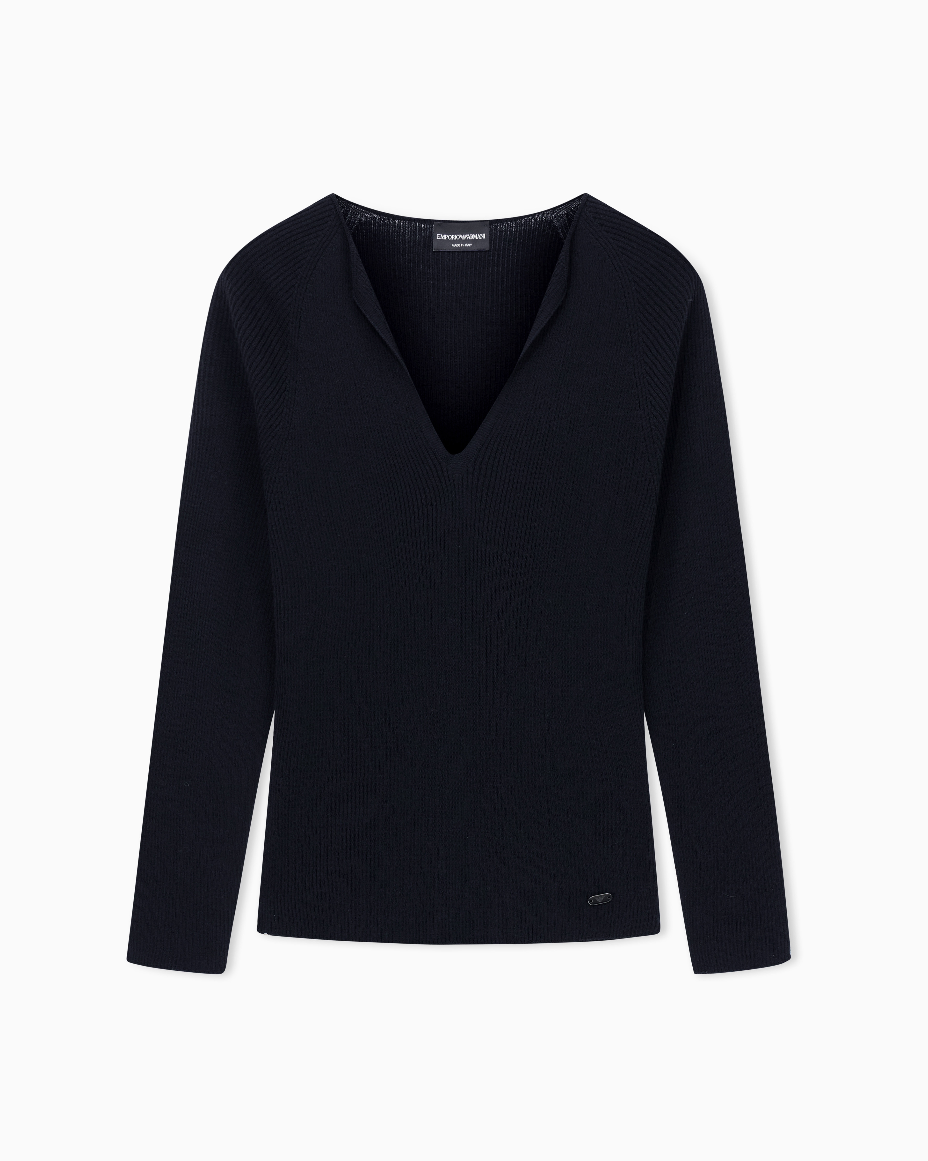 Emporio Armani - Polygon capsule collection virgin wool blend V-neck jumper, Woman, Black, Size: