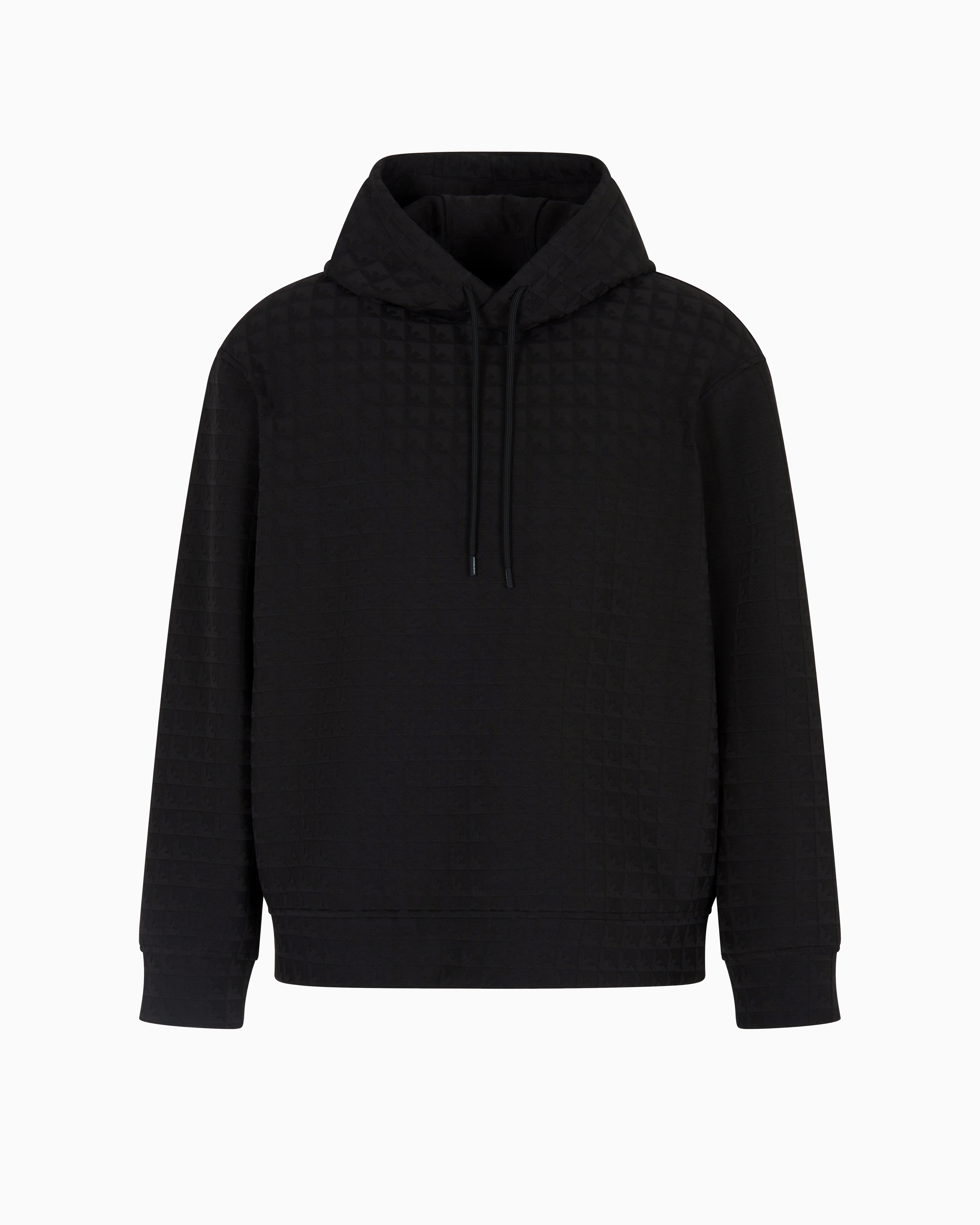 Emporio Armani - ASV Lyocell-blend jacquard jersey hooded sweatshirt with repeated eagle motif, Man, Black, Size: