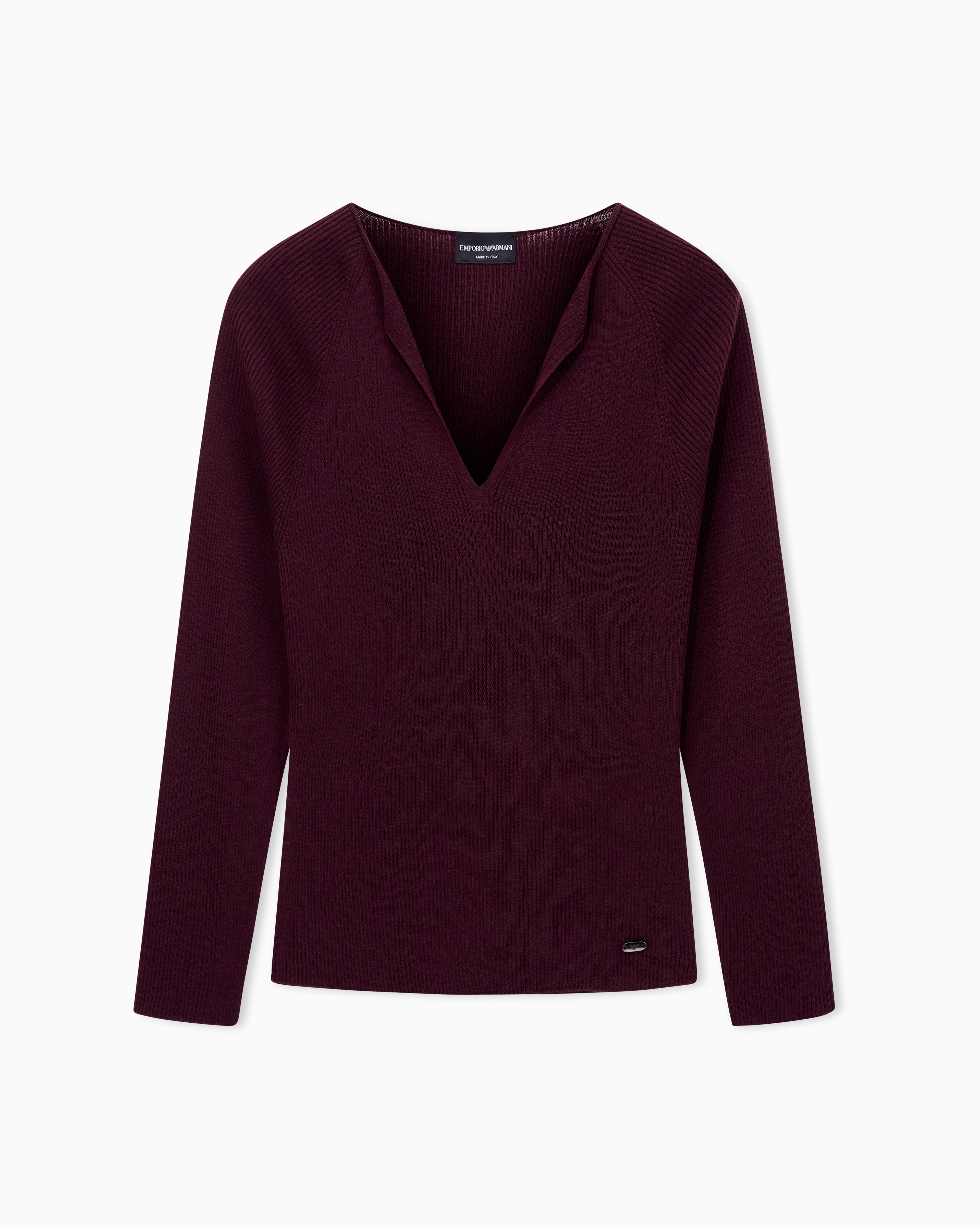 Emporio Armani - Polygon capsule collection virgin wool blend V-neck jumper, Woman, Burgundy, Size: