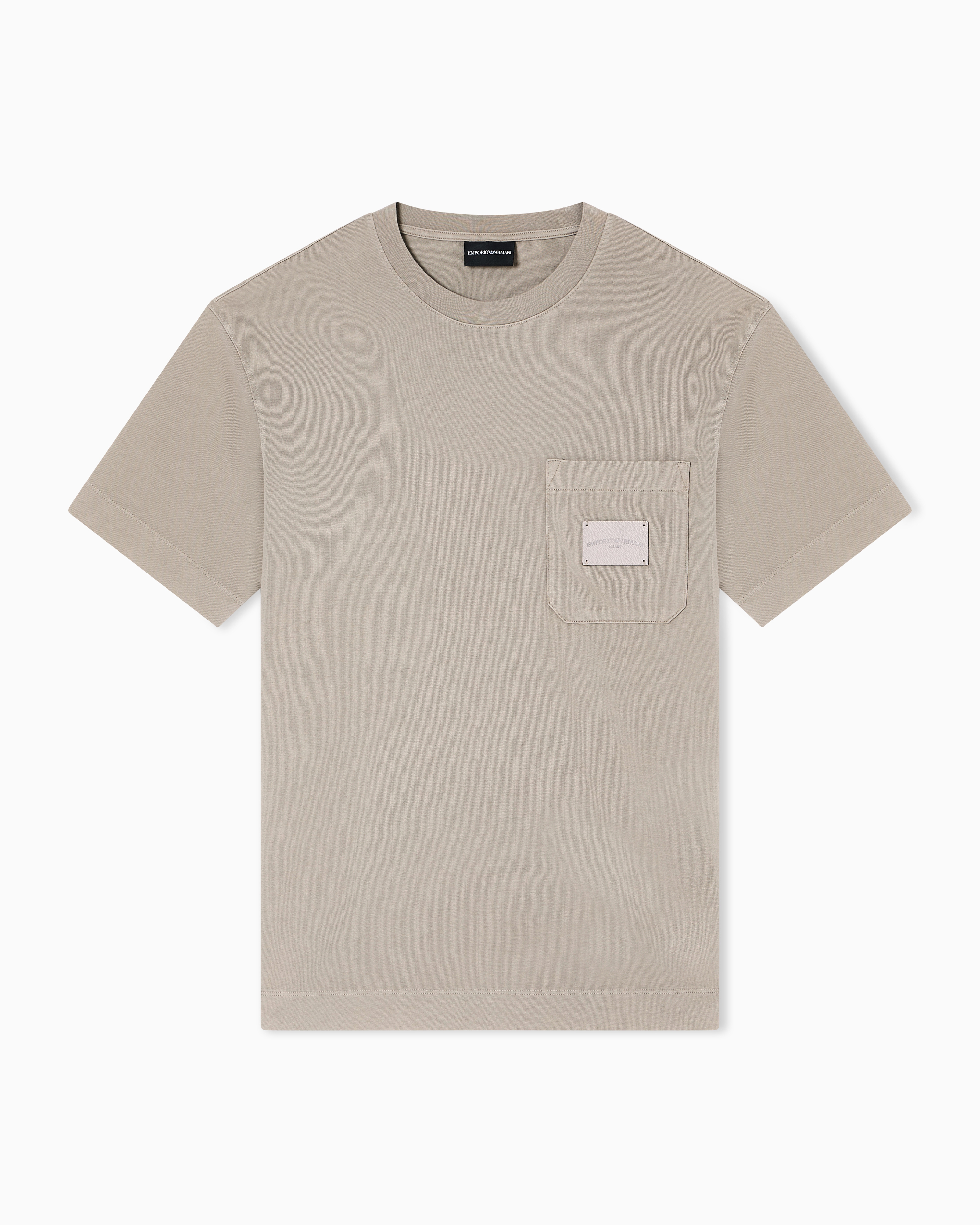 Emporio Armani - ASV jersey T-shirt with leather logo patch, Man, Beige, Size: