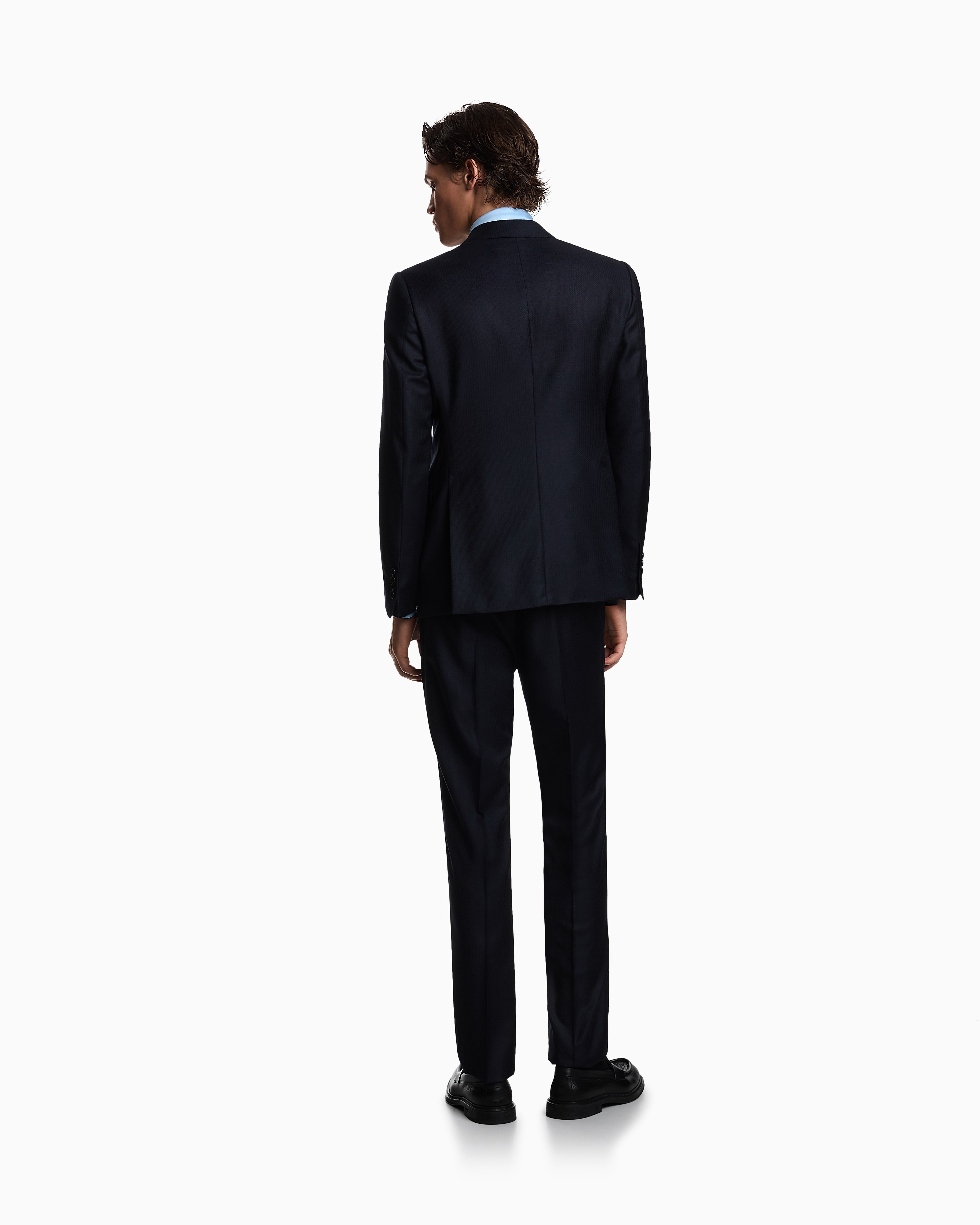 Emporio Armani - Regular-fit single-breasted suit stippled micro-chevron virgin wool, Man, Blue, Size: