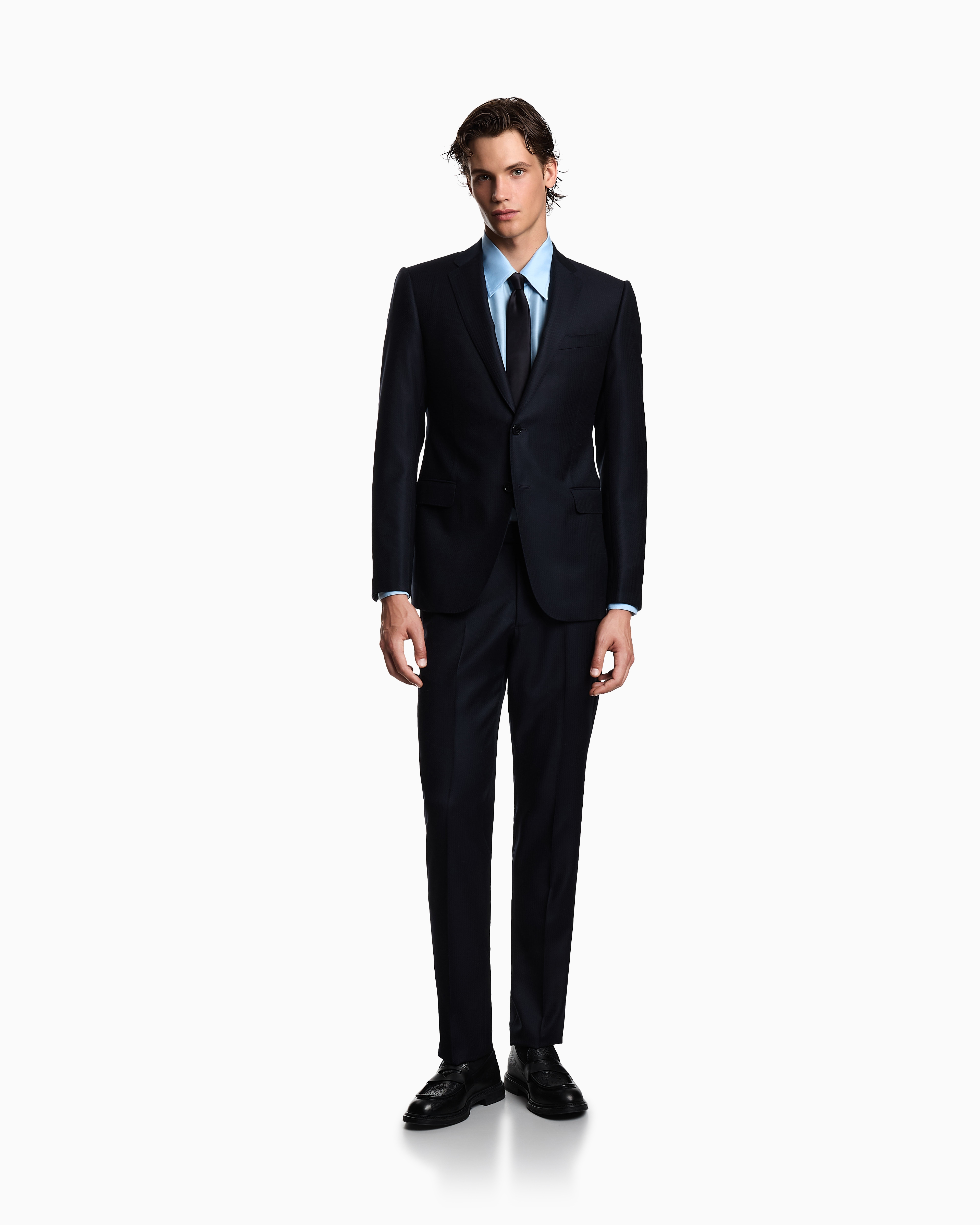 Emporio Armani - Regular-fit single-breasted suit stippled micro-chevron virgin wool, Man, Blue, Size: