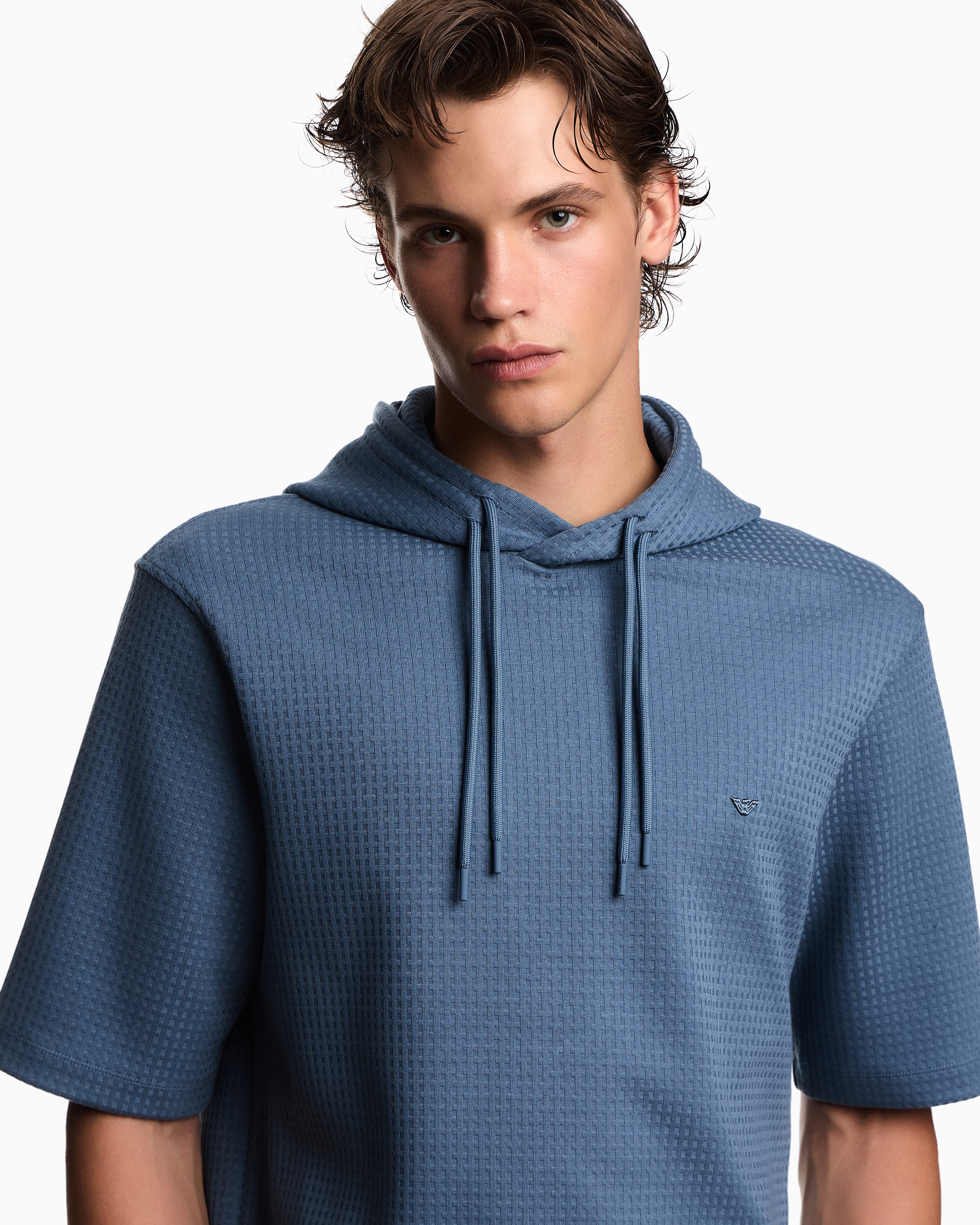 EMPORIO ARMANI▼ASV ピース コットン フード スウェットシャツ ASV フード付きスウェットシャツ リヨセル混紡 ジャカード