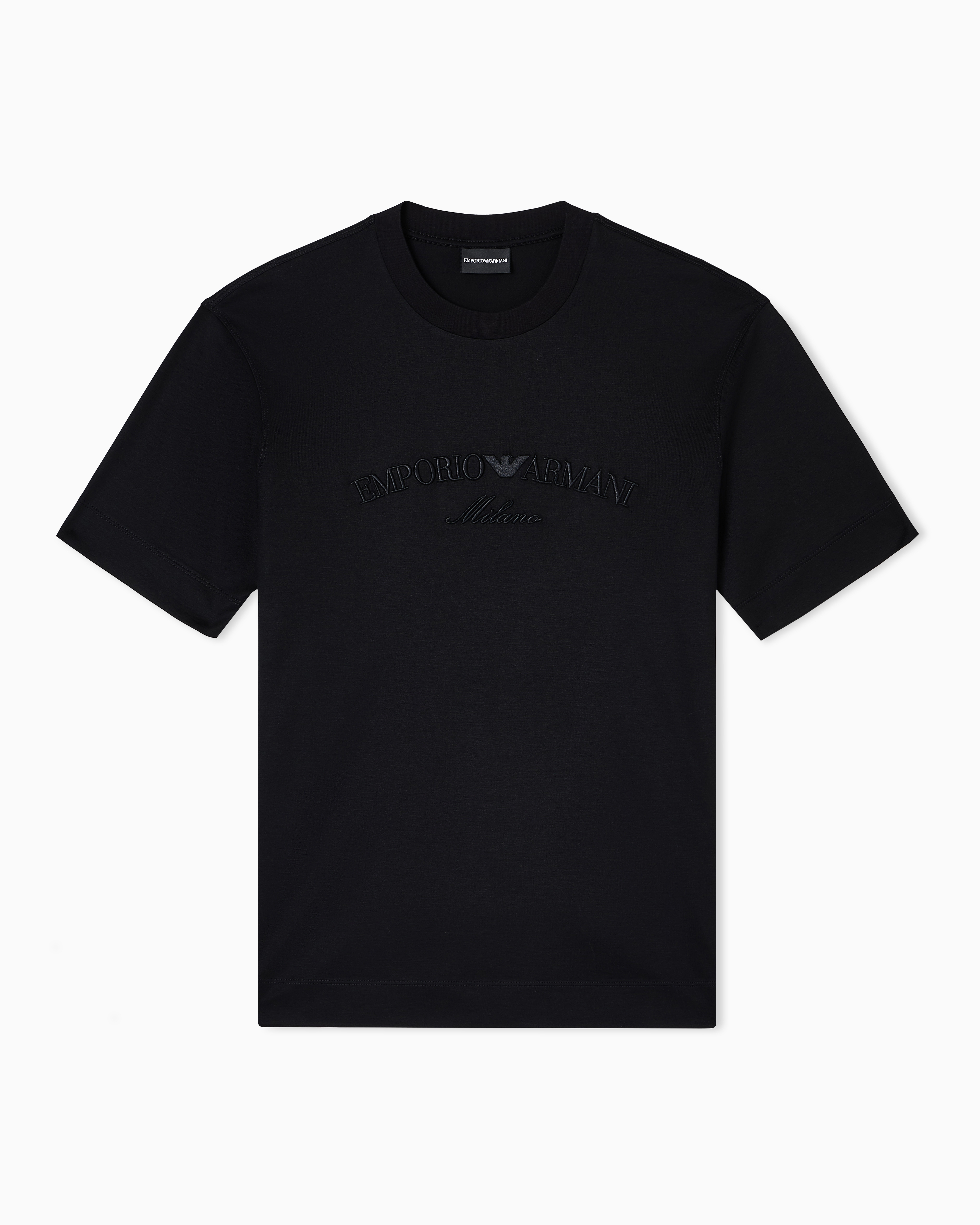 Emporio Armani - ASV Lyocell-blend jersey T-shirt with oversized eagle embroidery, Man, Black, Size: