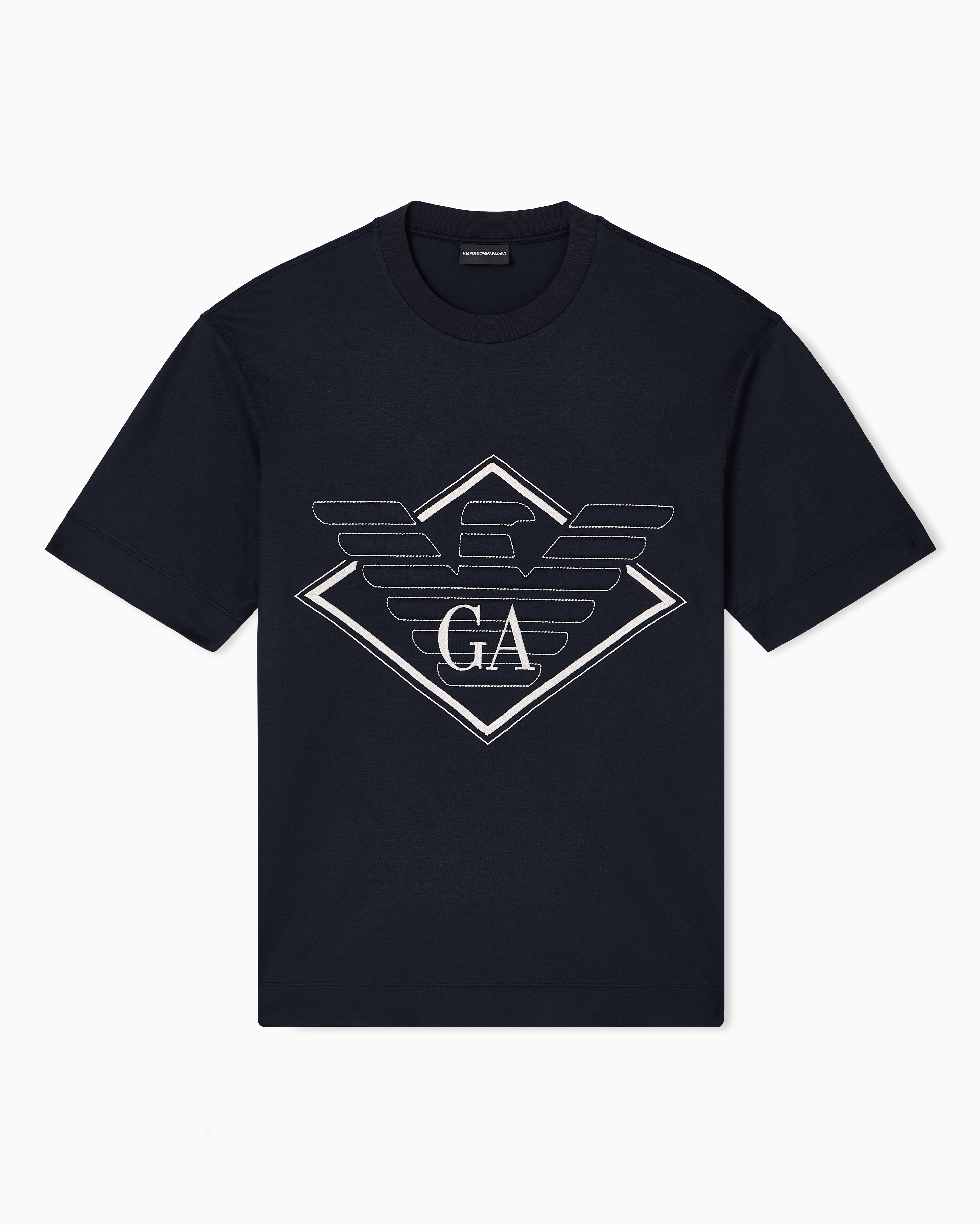 Emporio Armani - ASV Lyocell-blend jersey T-shirt with oversized eagle embroidery, Man, Navy Blue, Size: