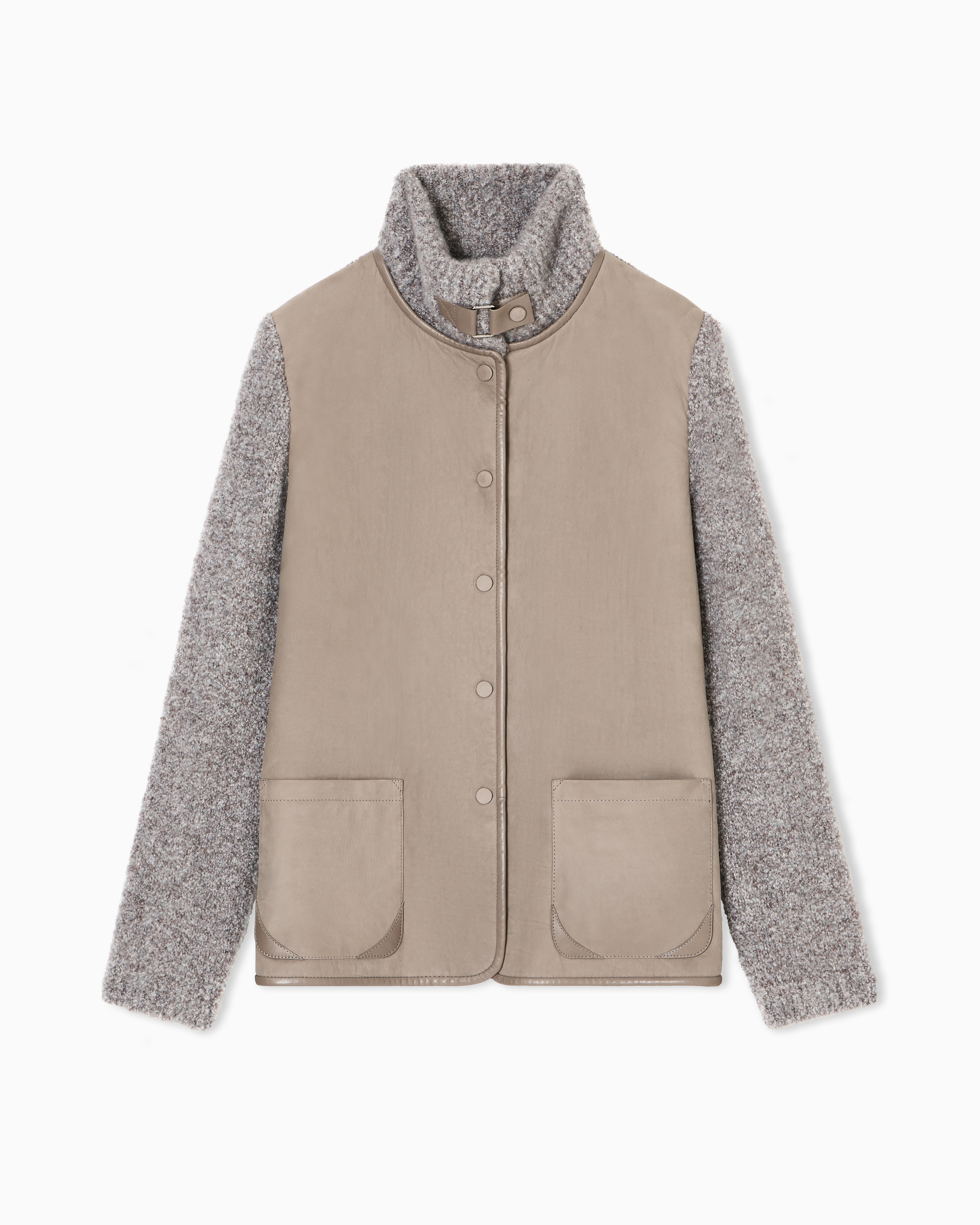 Giorgio Armani Jacket In Calfskin And Cashmere And Silk Bouclé In Brown