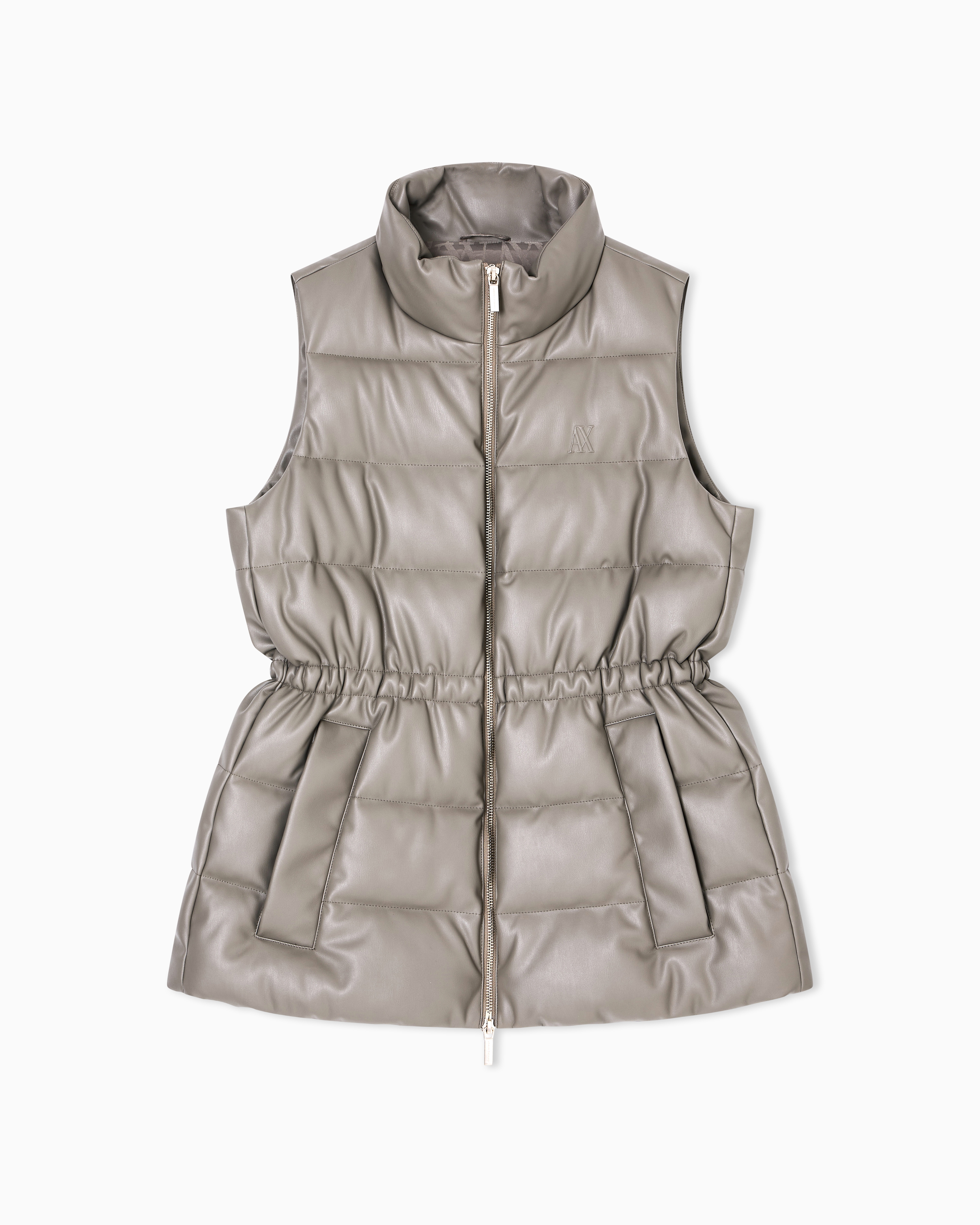 Armani Exchange Padded Sleeveless Jacket With A Coated Effect In Brown