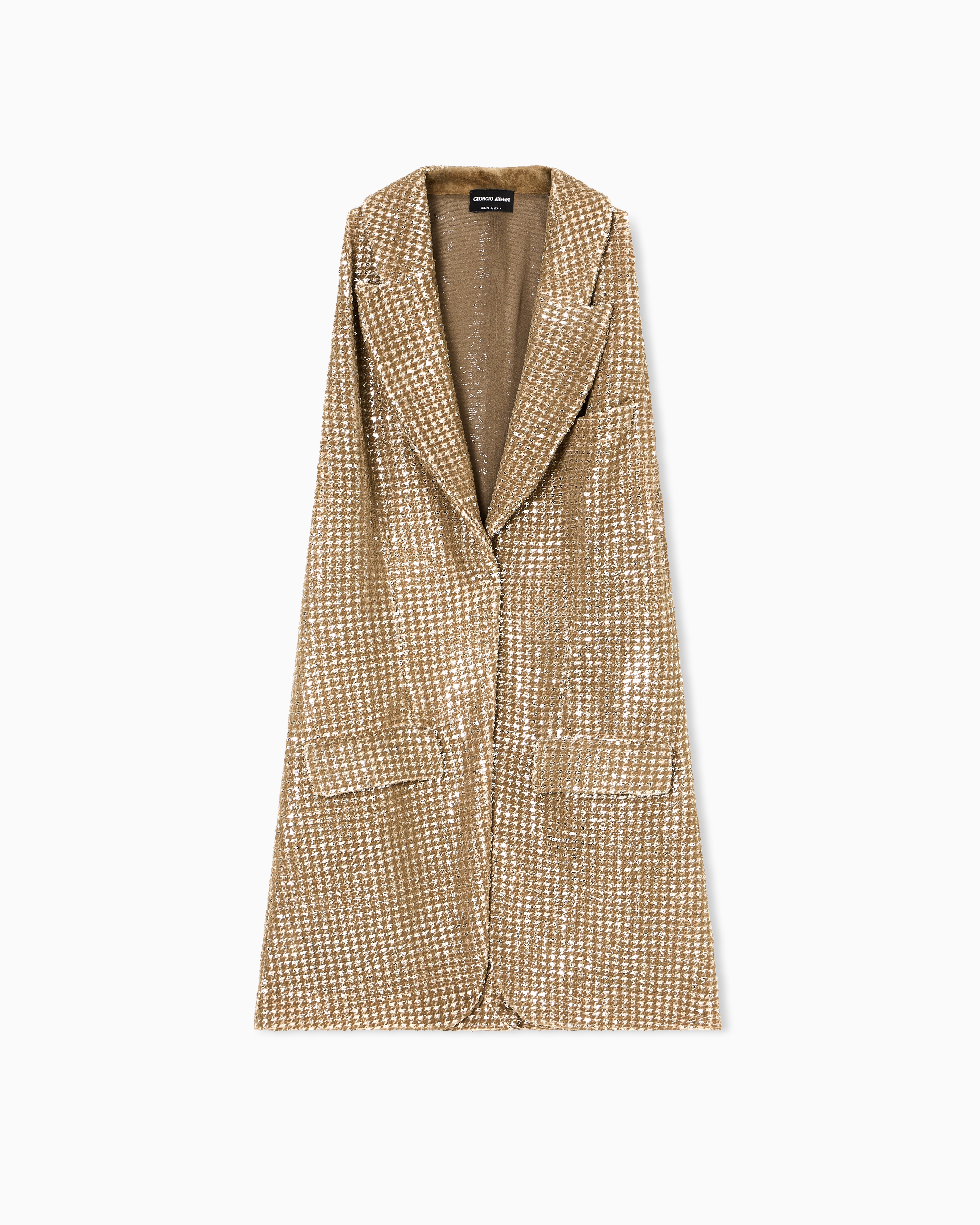 Giorgio Armani Long Jersey Waistcoat With A Flocked Print And Sequins In Gold