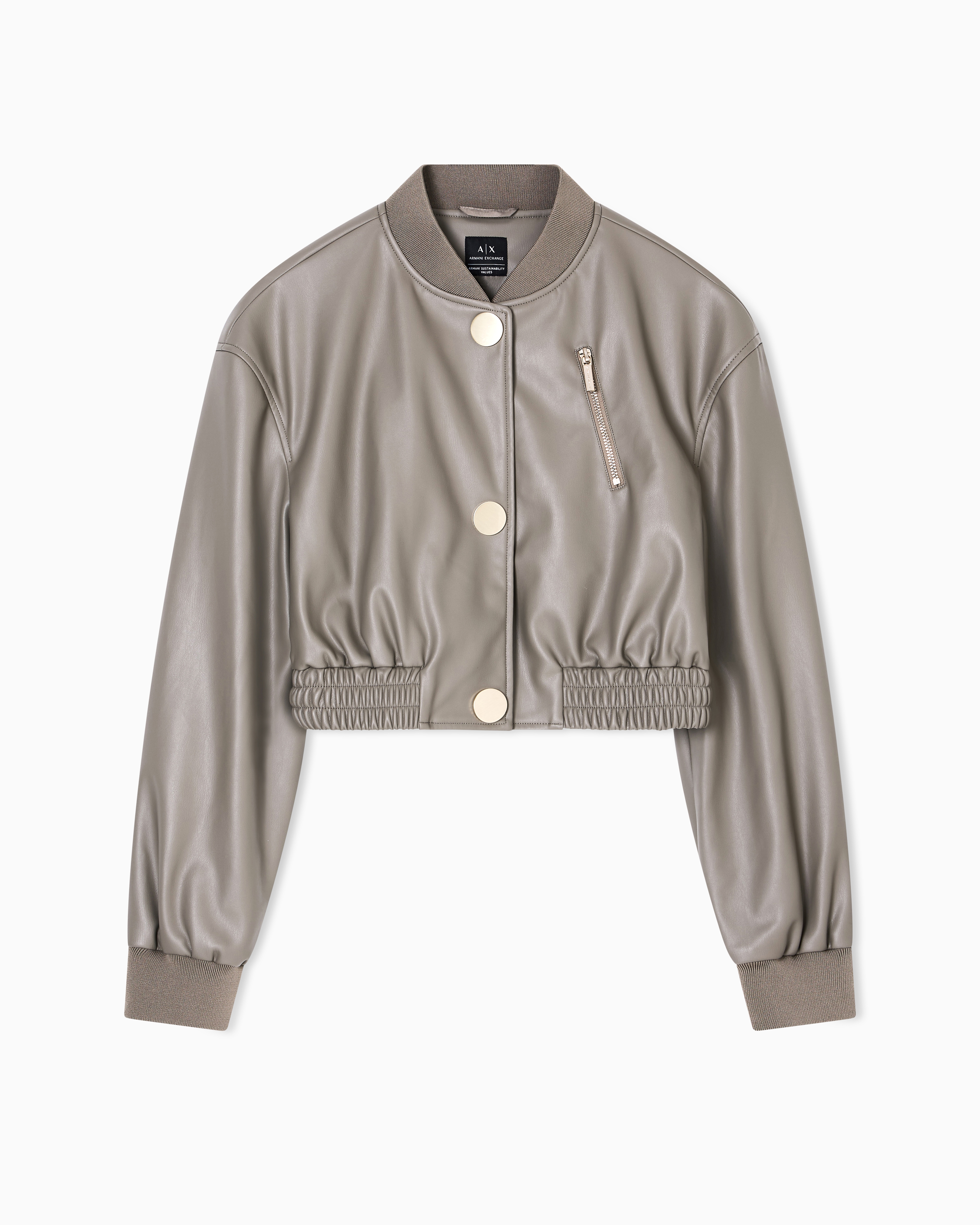Armani Exchange Short Faux Leather Jacket In Neutral