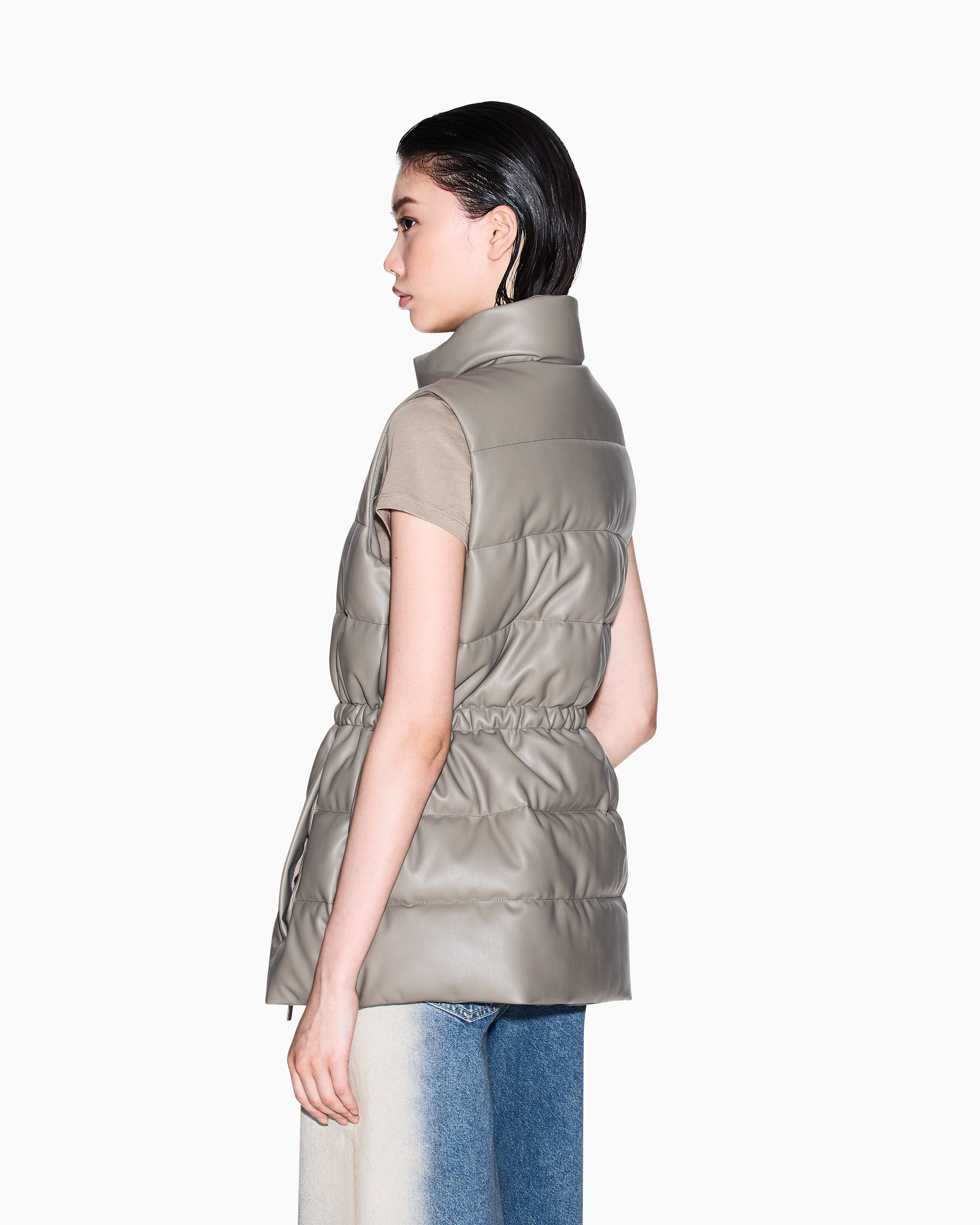 Armani Exchange Padded Sleeveless Jacket With A Coated Effect In Brown