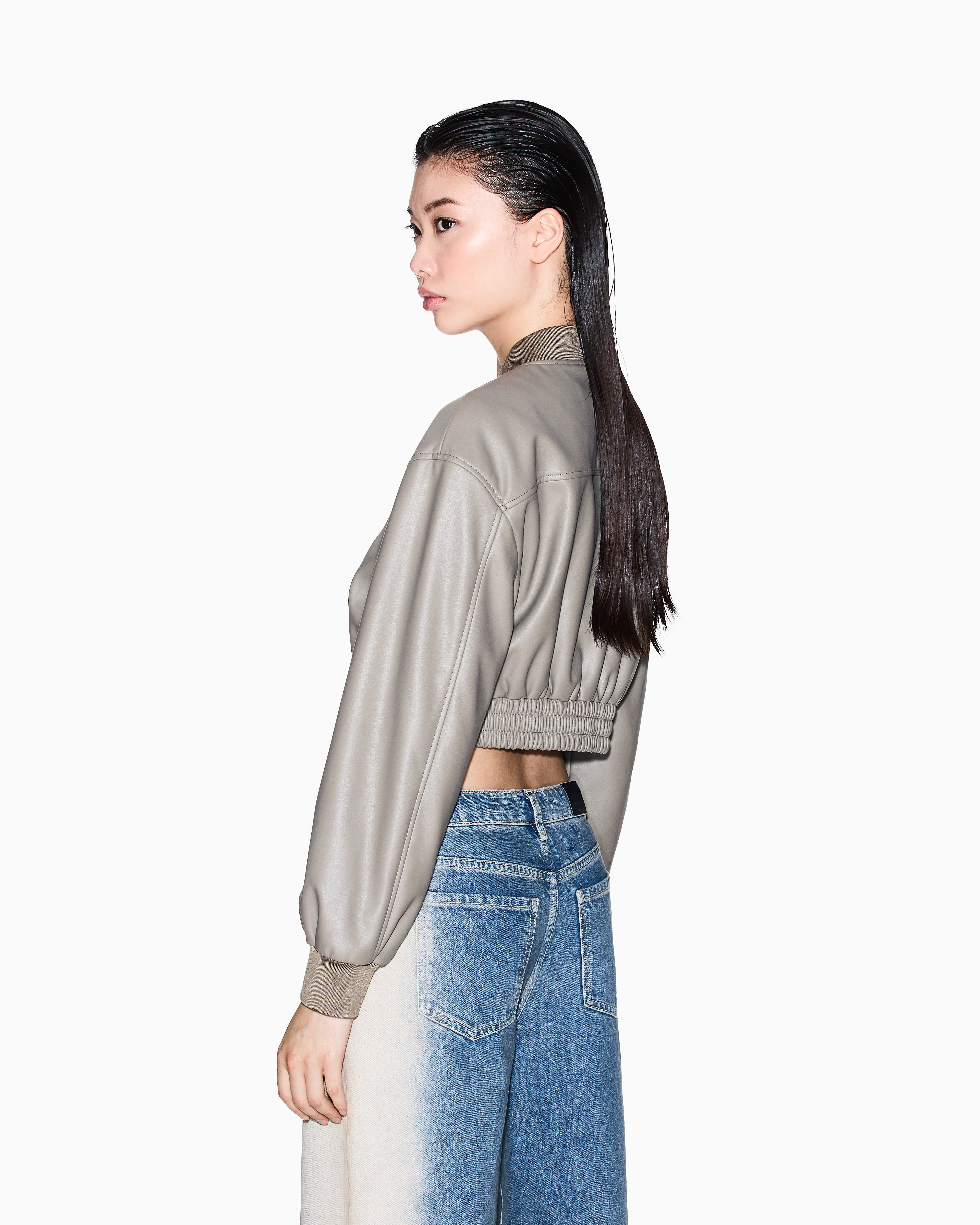 Armani Exchange Short Faux Leather Jacket In Neutral