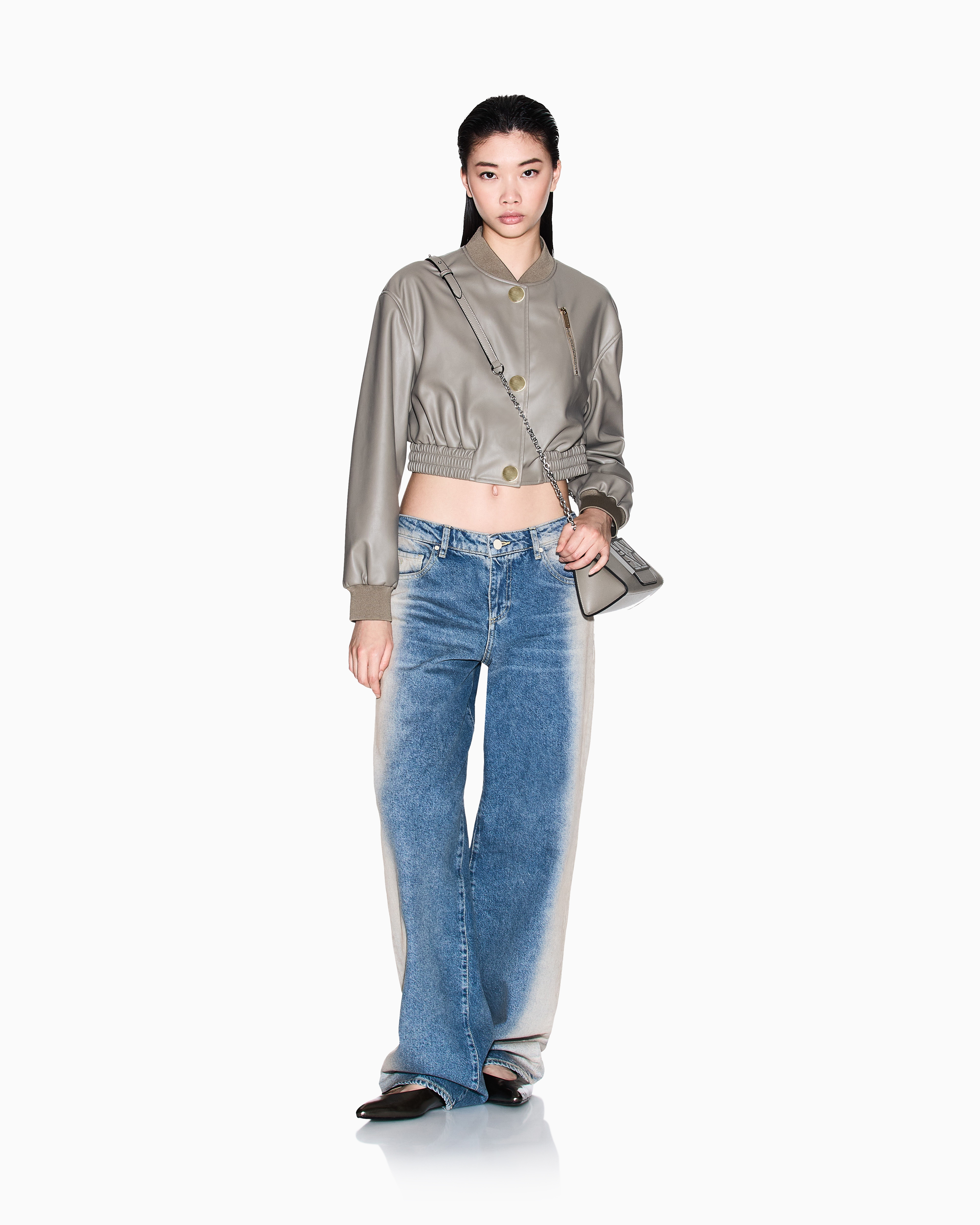 Armani Exchange Short Faux Leather Jacket In Neutral