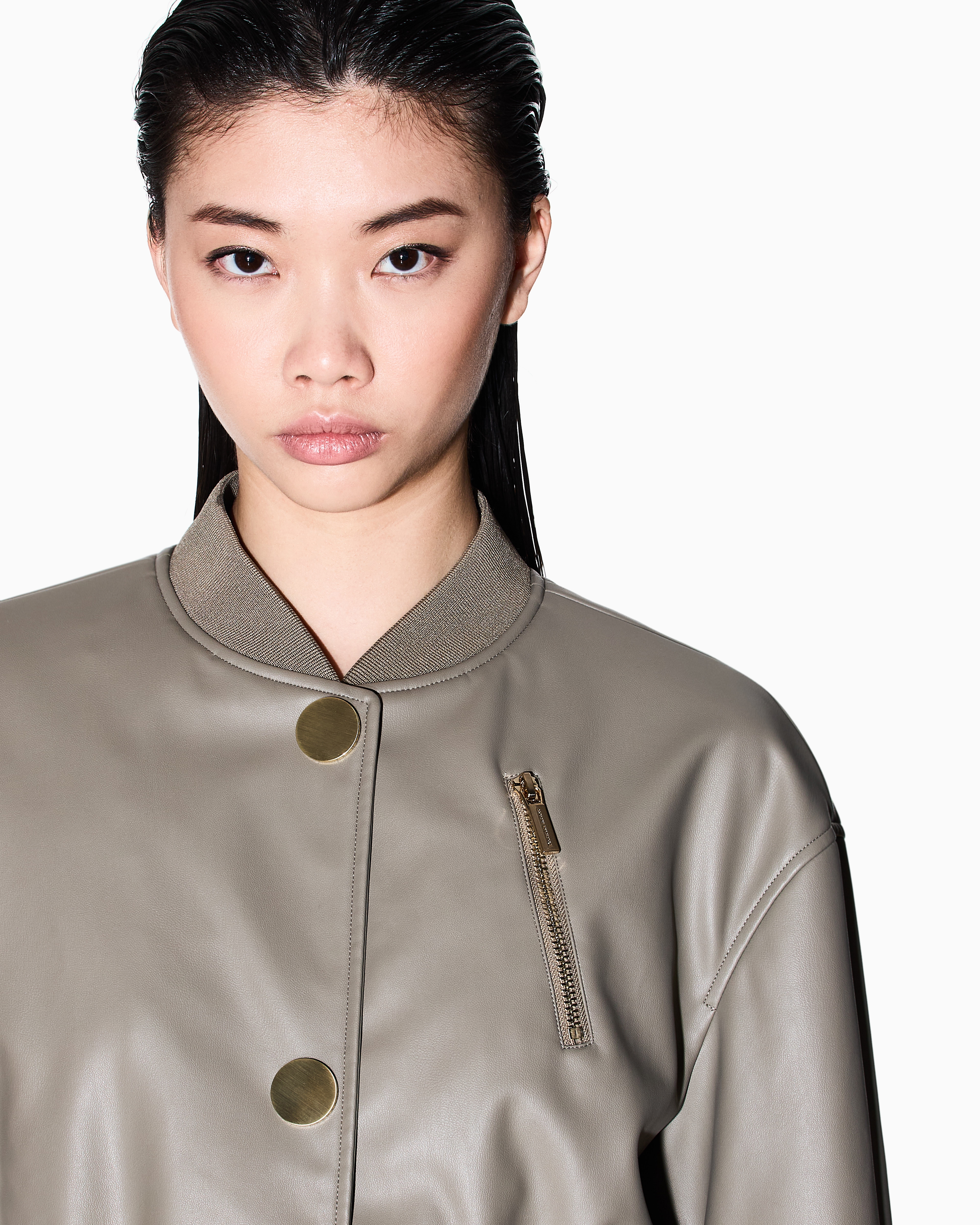 Armani Exchange Short Faux Leather Jacket In Neutral