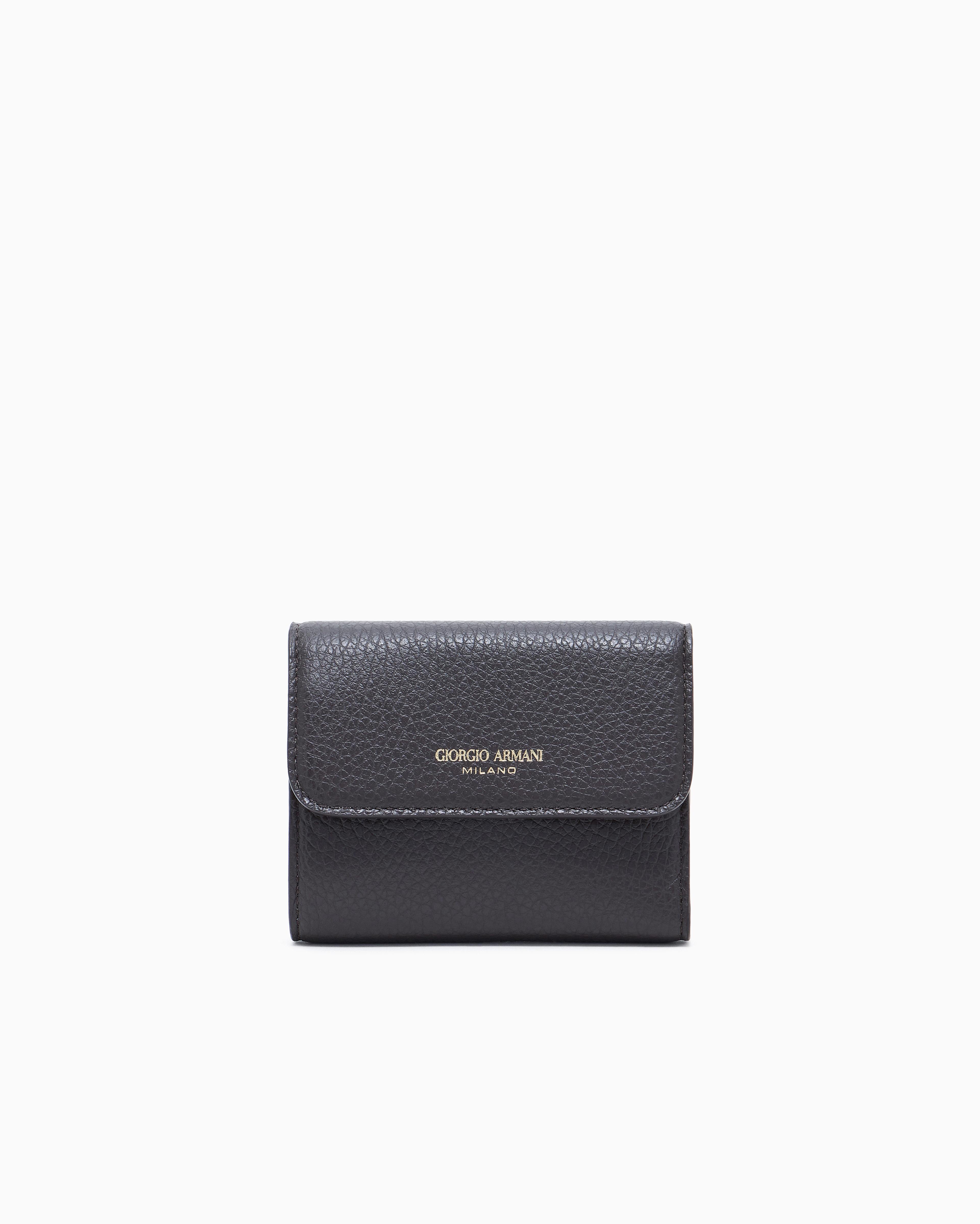 Giorgio Armani Portefeuille À Trois Volets En Cuir De Veau Grainé In Brown