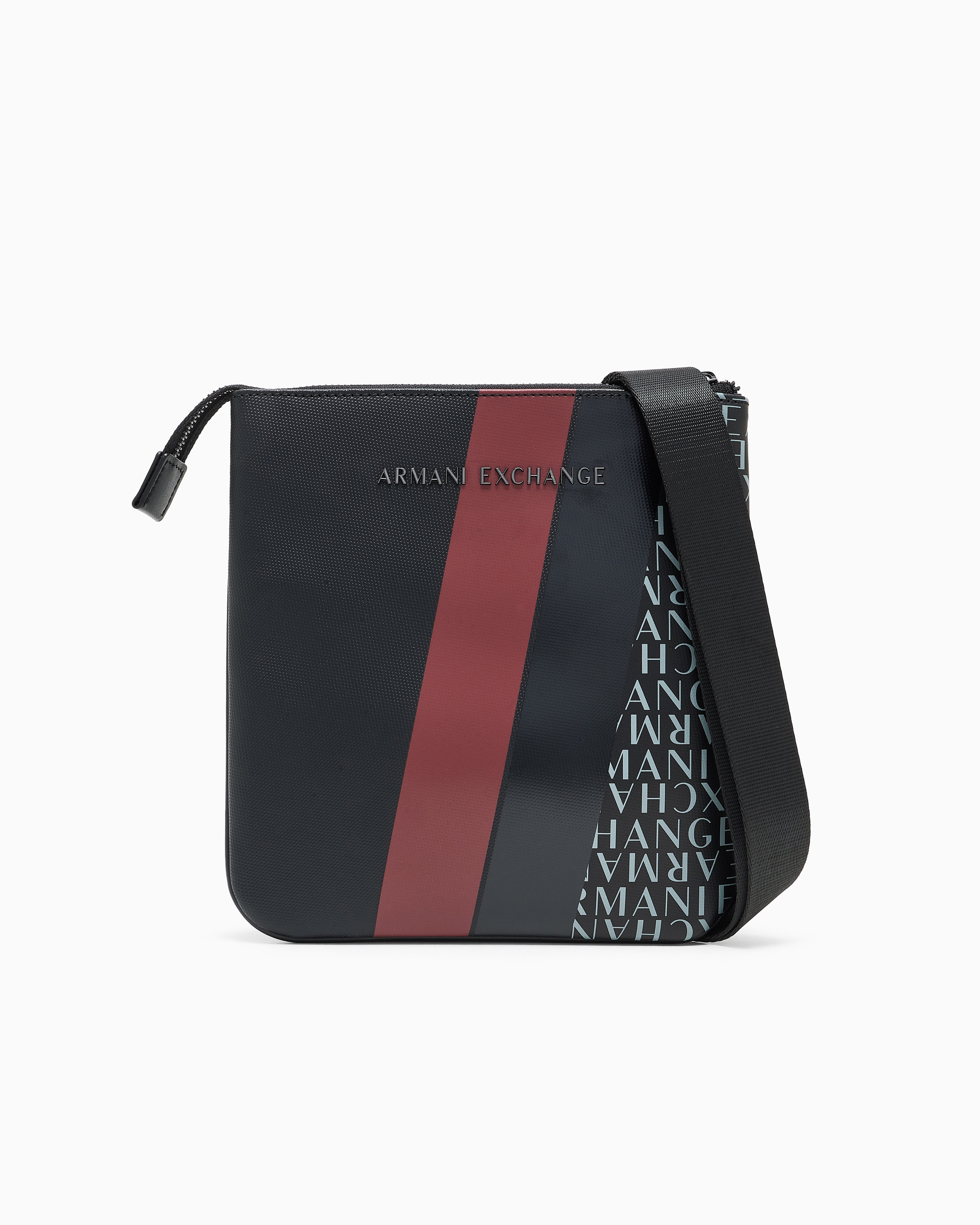 Armani Exchange - Monogram and Stripe Flat Shoulder Bag, Man, Black, Size: TU