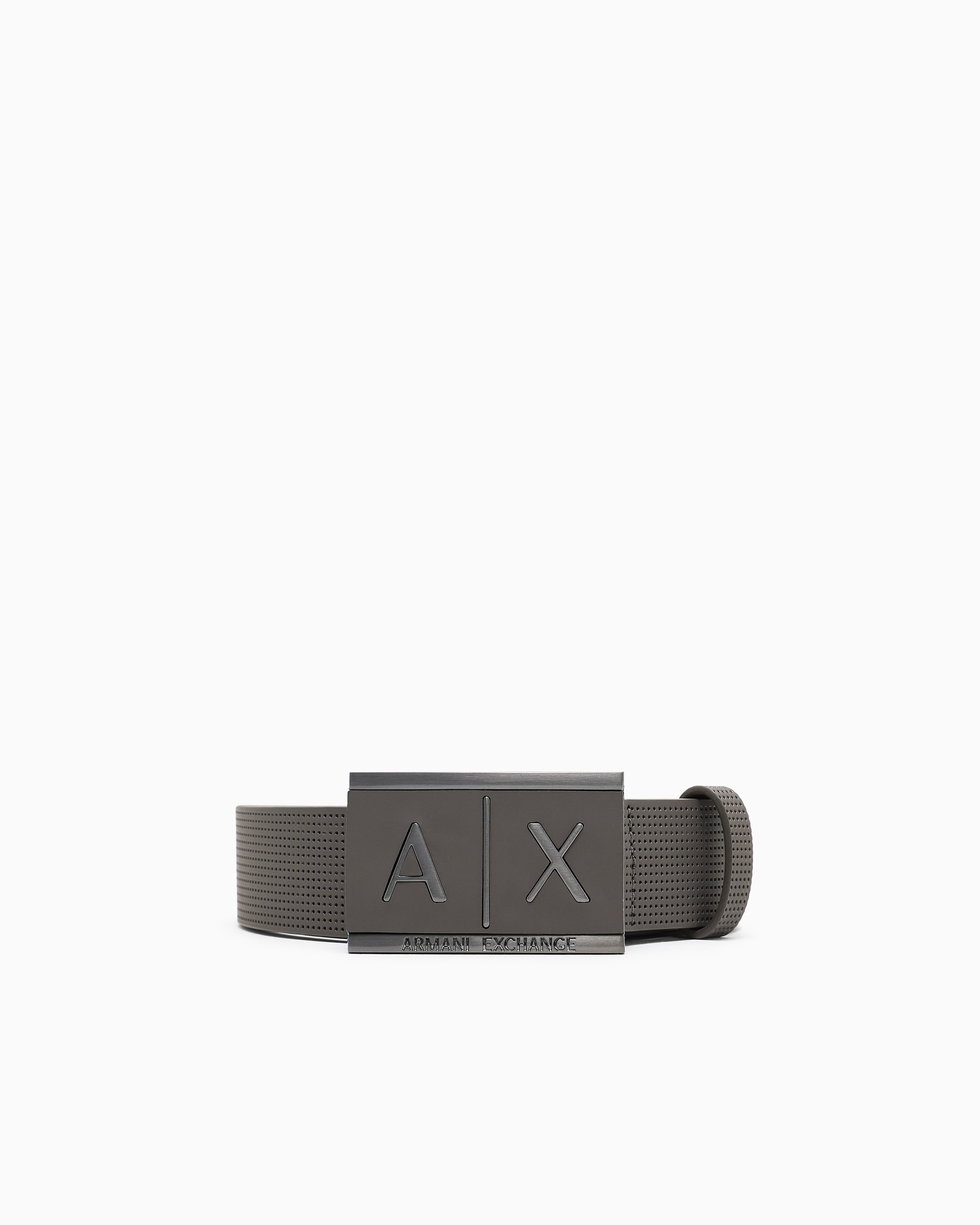 Armani Exchange - Leather belt with rectangular buckle, Man, Grey, Size: 32