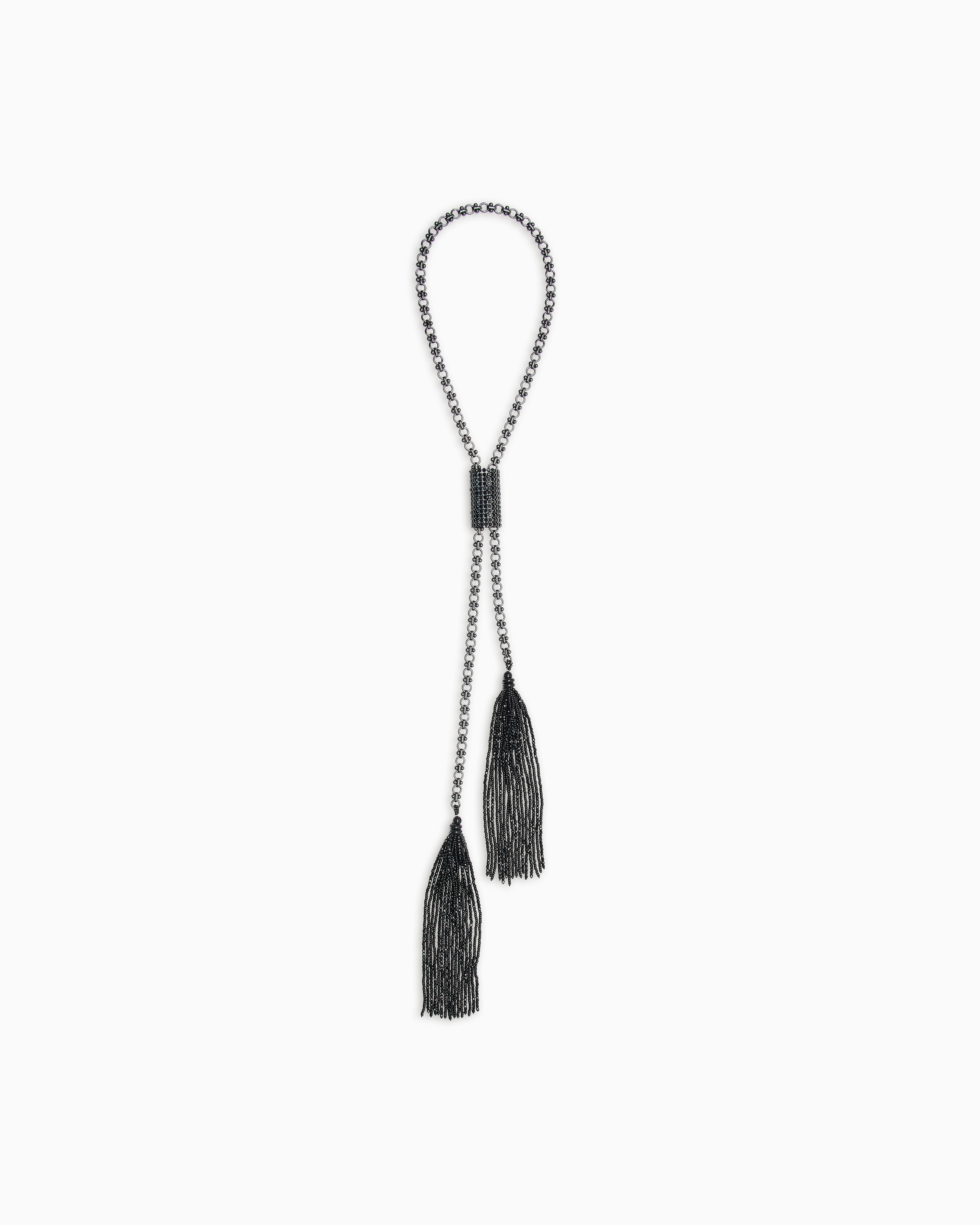 Giorgio Armani Long Chain Necklace With Beaded Tassels In Black