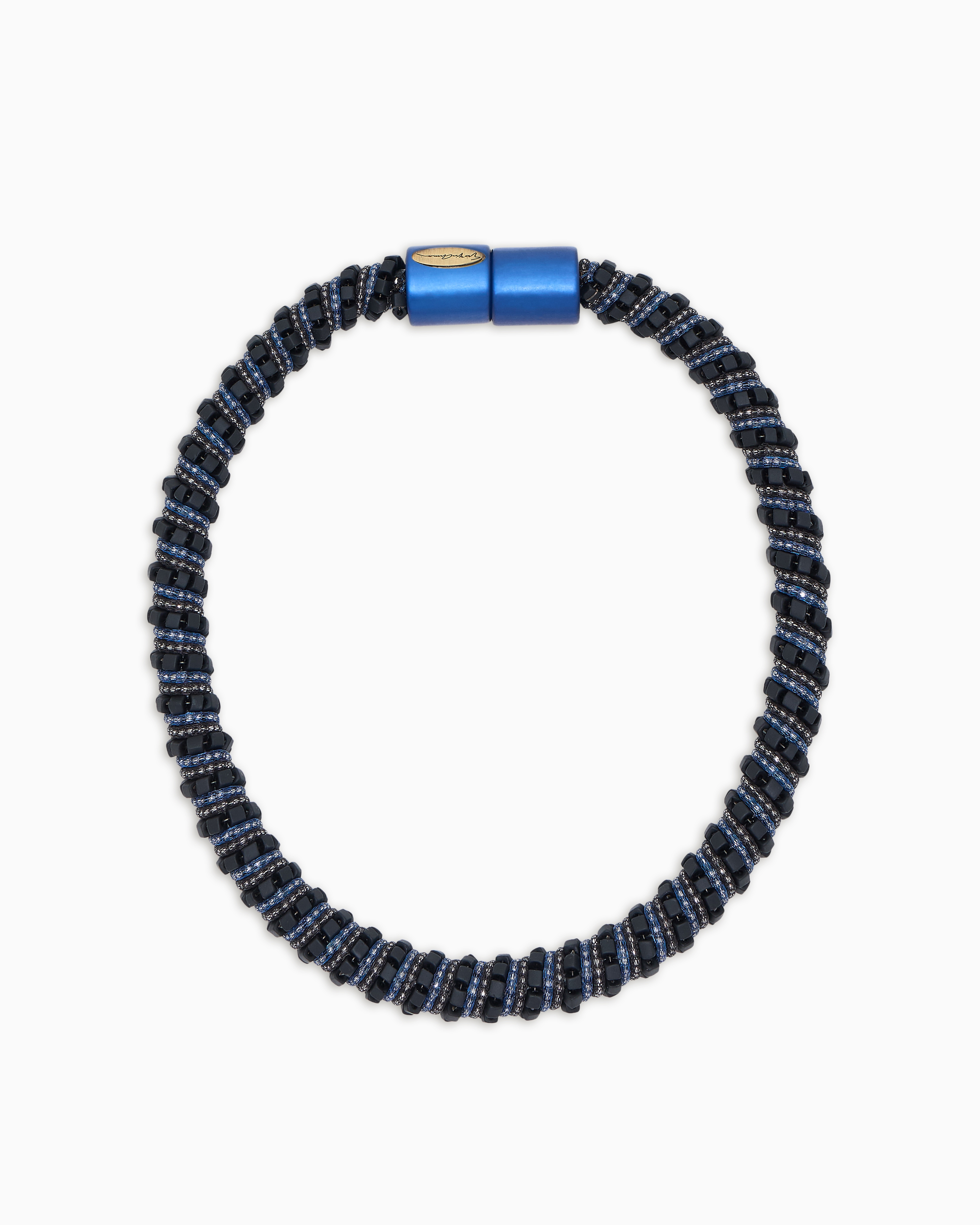 Giorgio Armani Leather And Fabric Choker Necklace In Blue