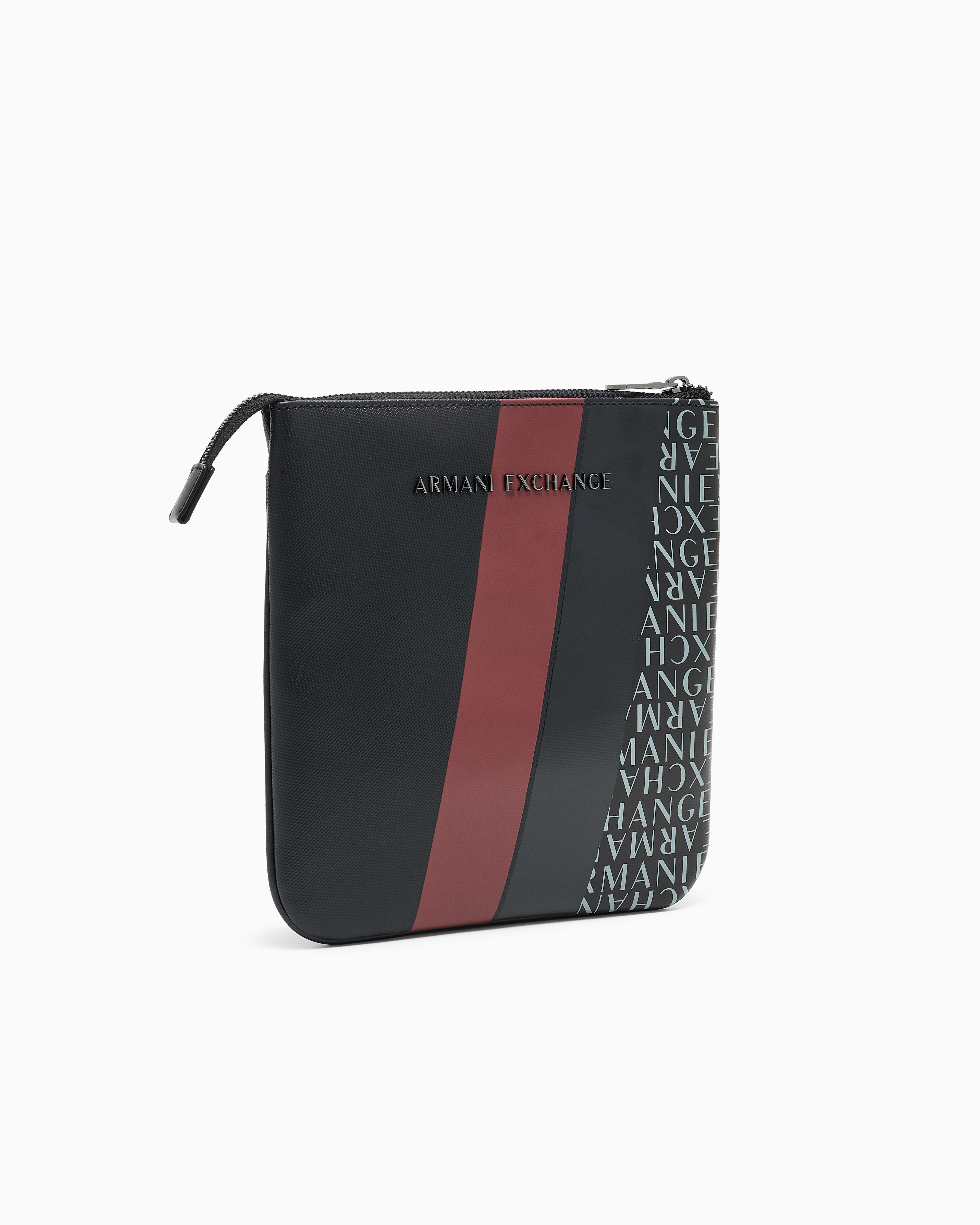 Armani Exchange - Monogram and Stripe Flat Shoulder Bag, Man, Black, Size: TU