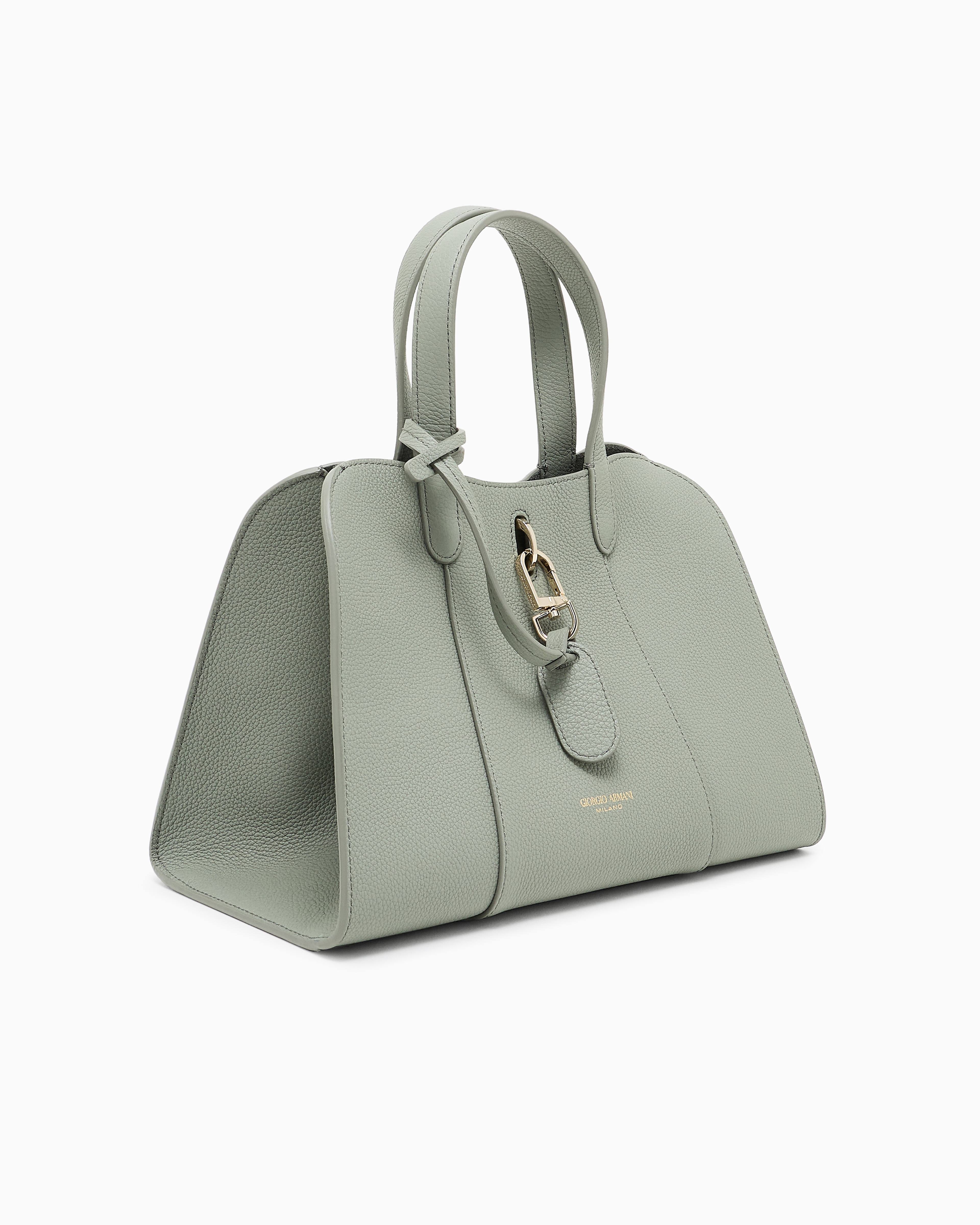 Giorgio Armani Small Tote Bag In Pebbled Leather In Green