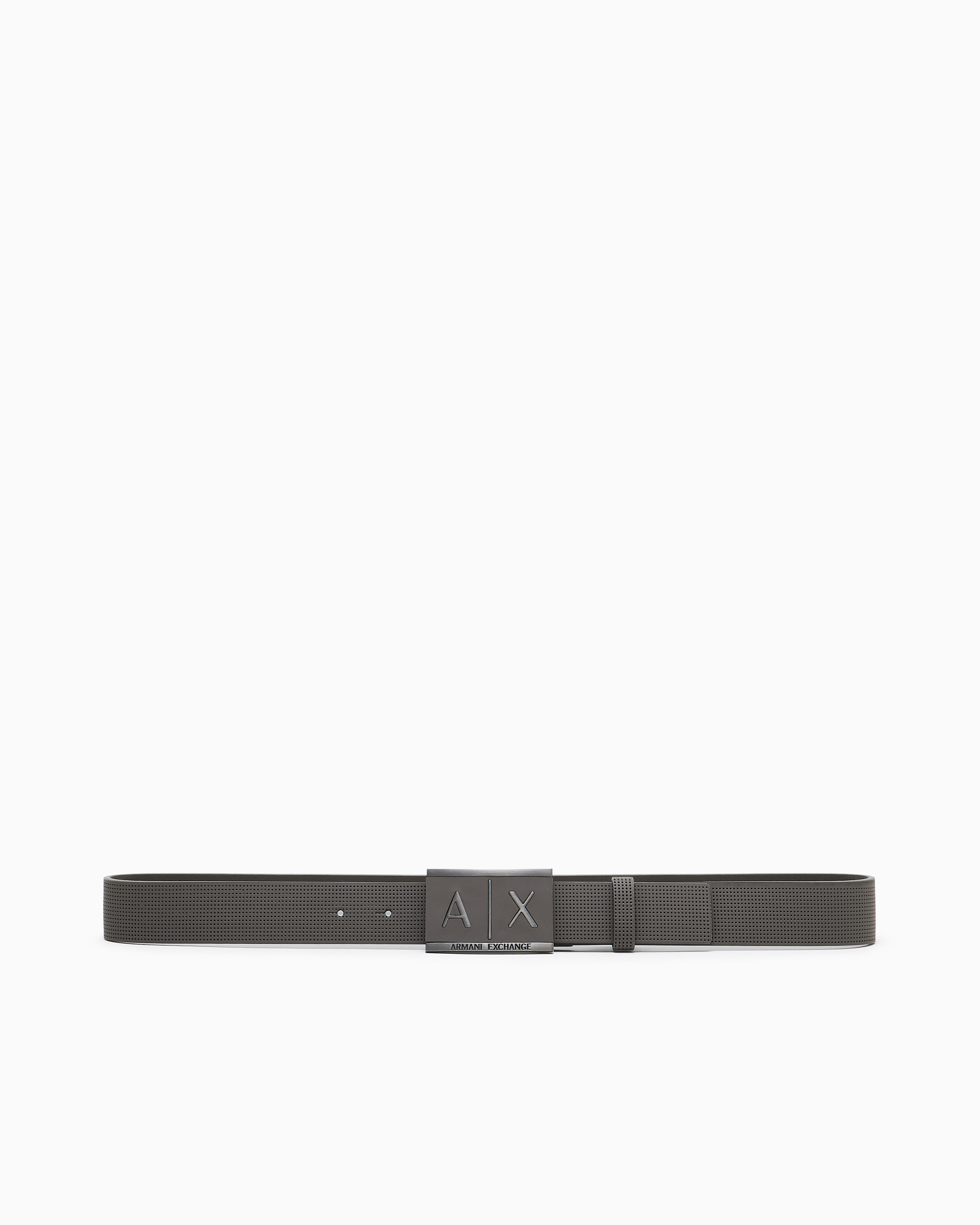 Armani Exchange - Leather belt with rectangular buckle, Man, Grey, Size: 32