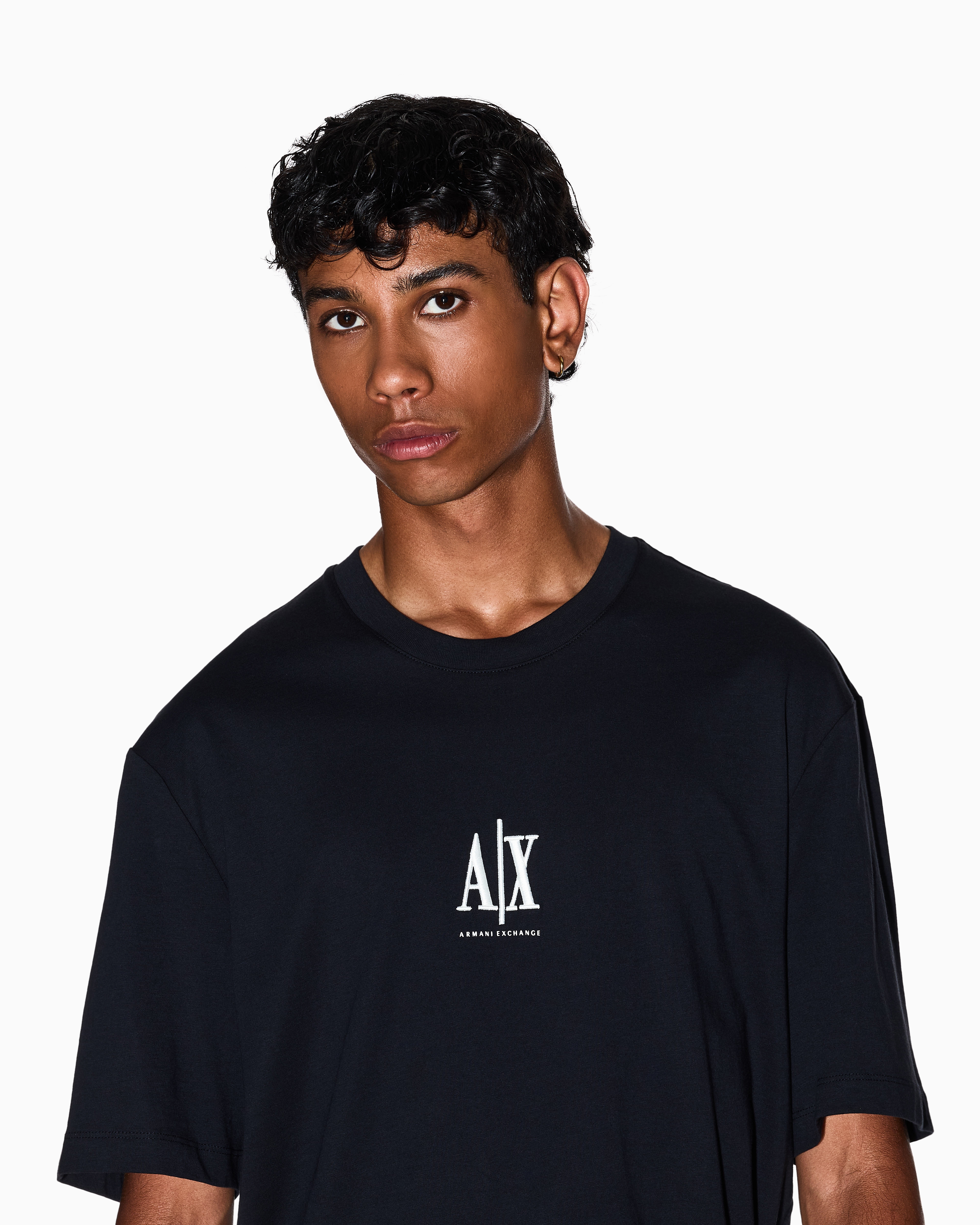 Armani Exchange - Regular fit T-shirt with embroidered logo, Man, Navy Blue, Size: