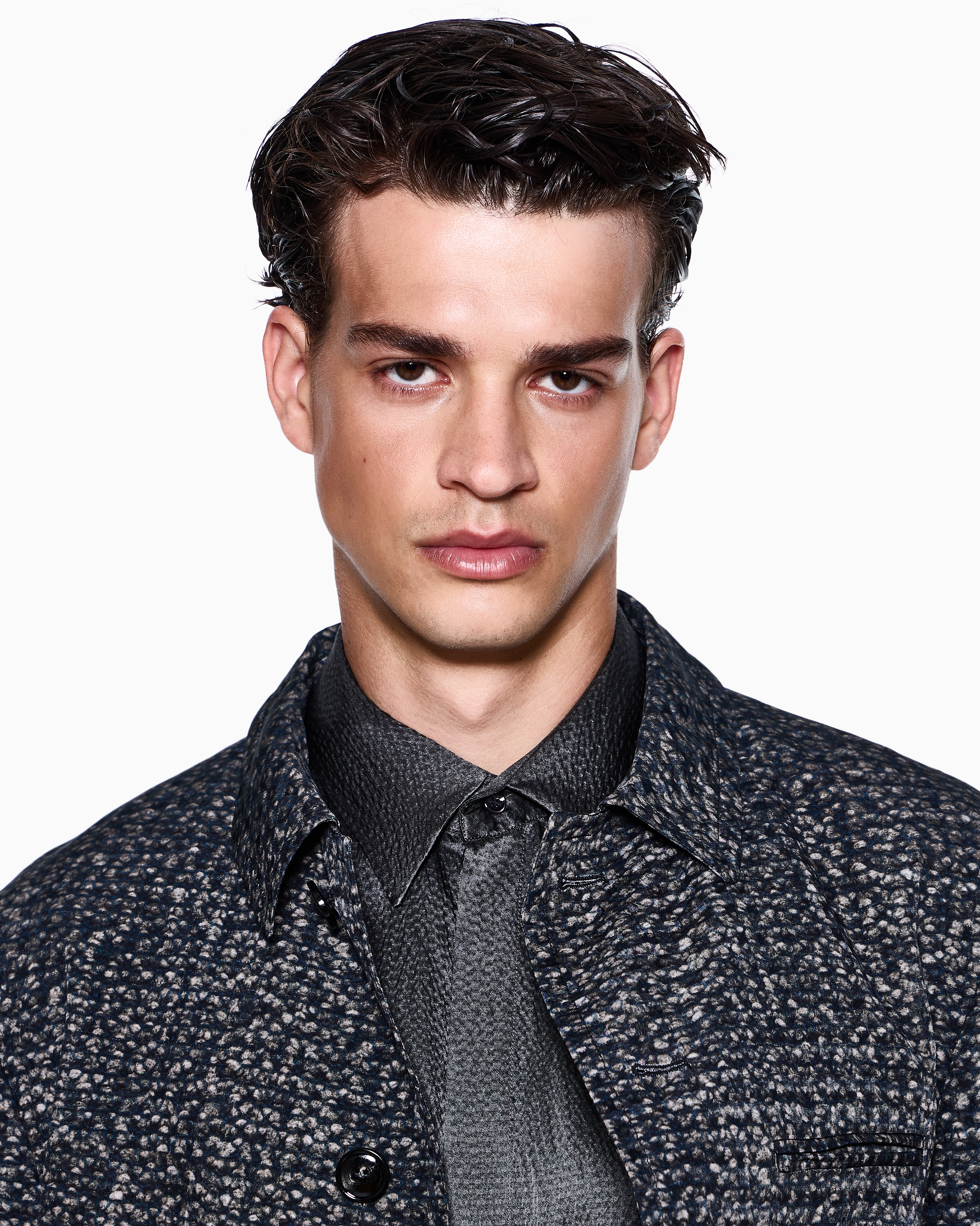 Giorgio Armani Silk Satin Shirt In Gray