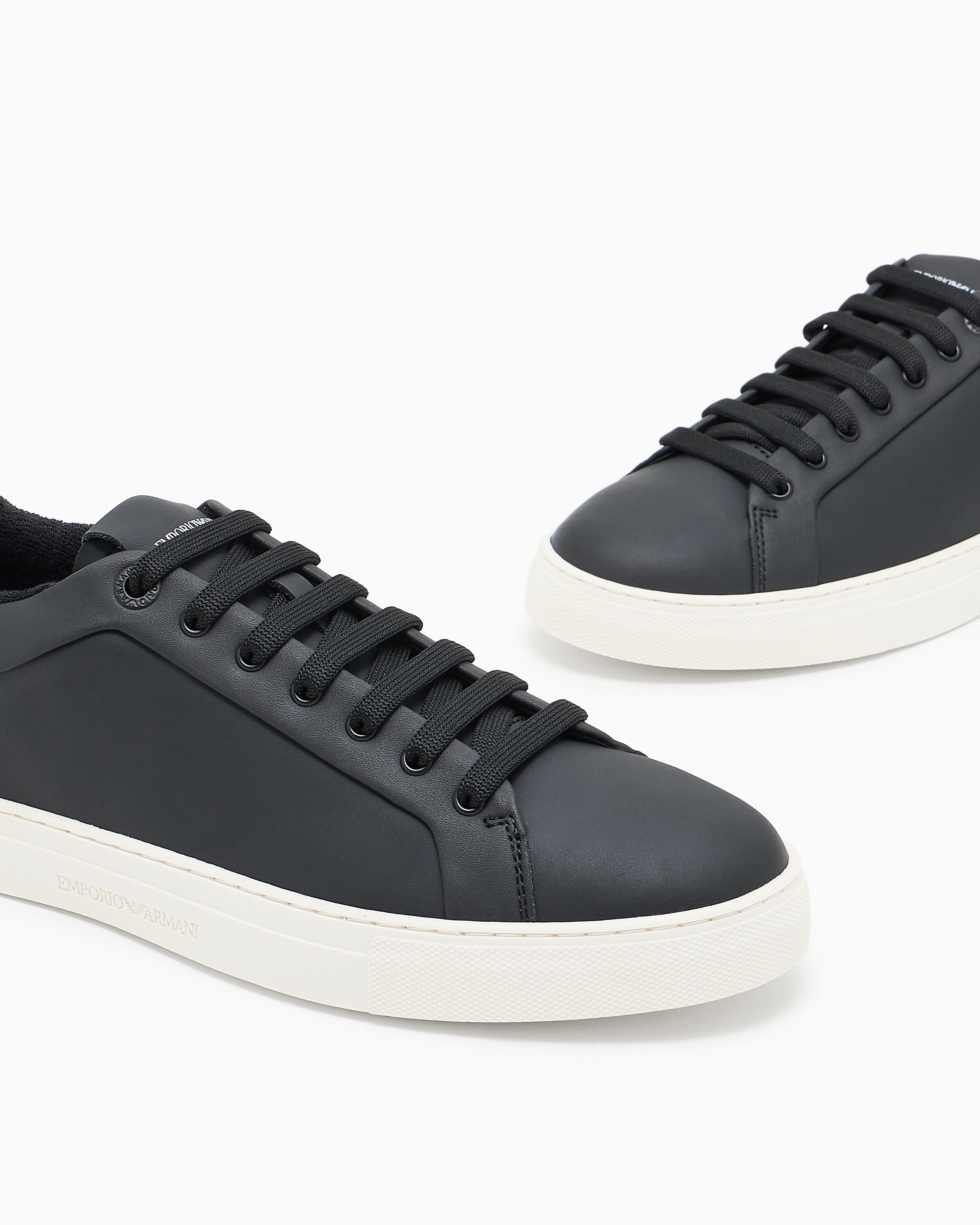 Emporio Armani ブラックレザー シューズ　25cm スニーカー ハンマードレザー | Emporio Armani