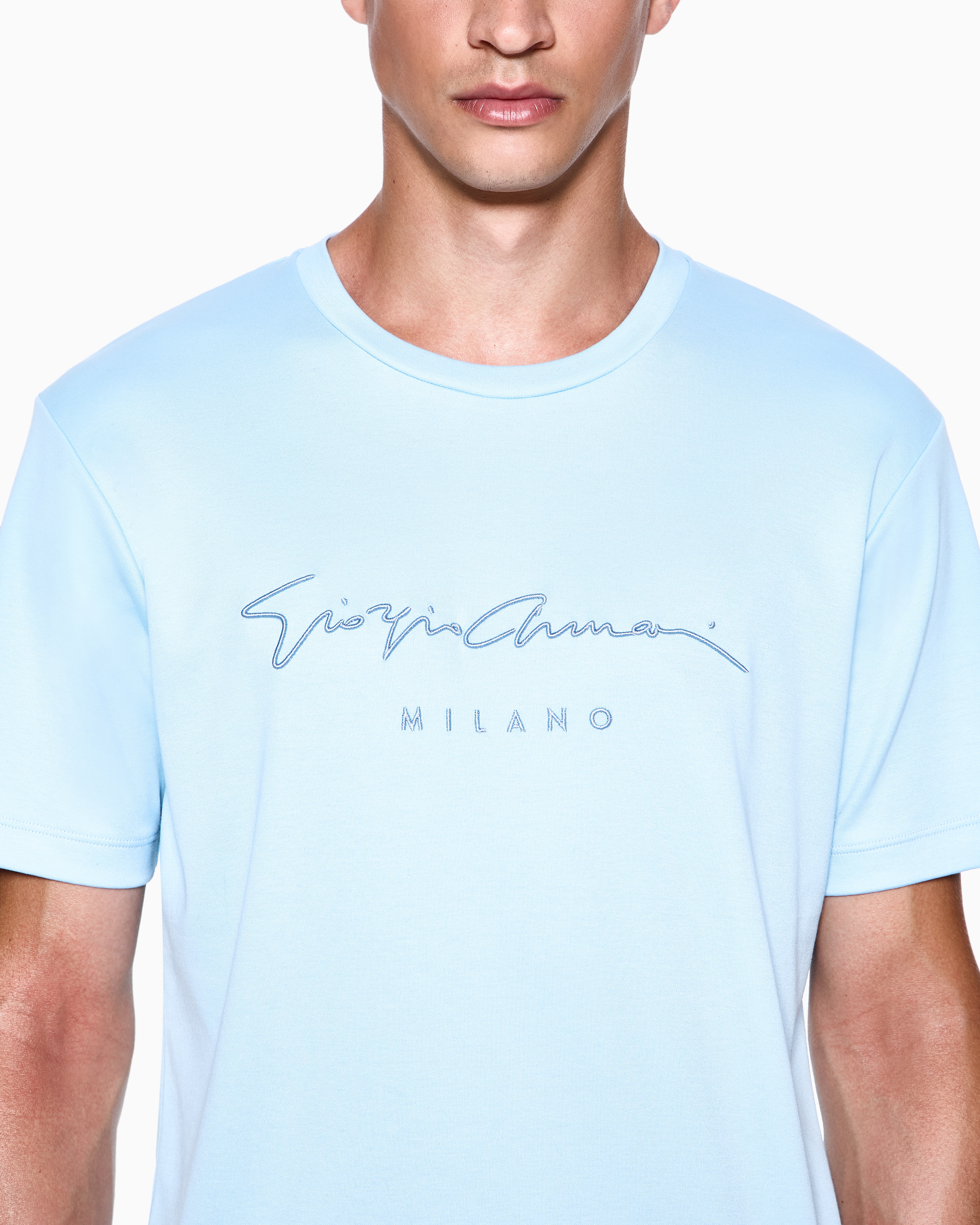 Pure cotton interlock signature logo T-shirt | Giorgio Armani