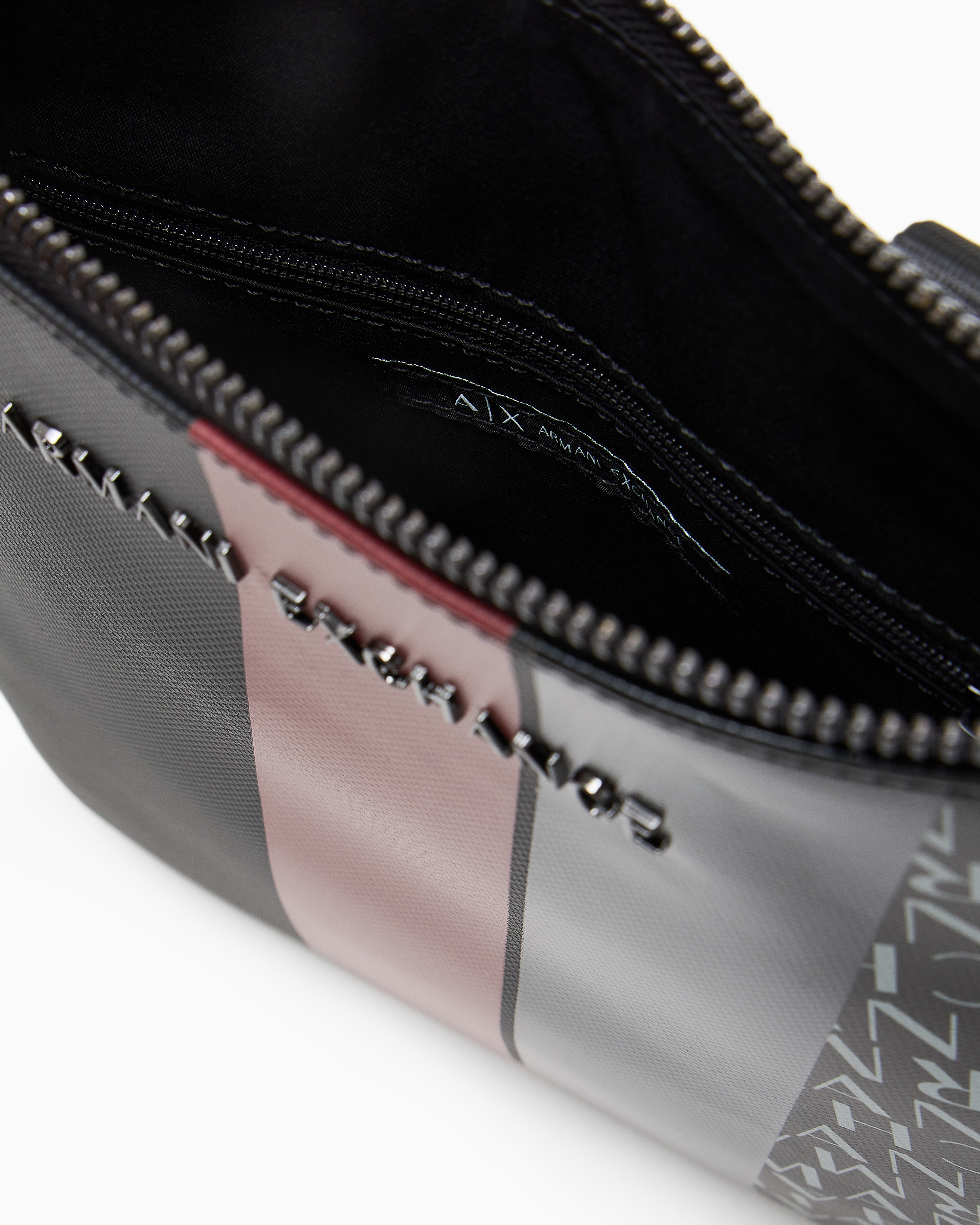 Armani Exchange - Monogram and Stripe Flat Shoulder Bag, Man, Black, Size: TU