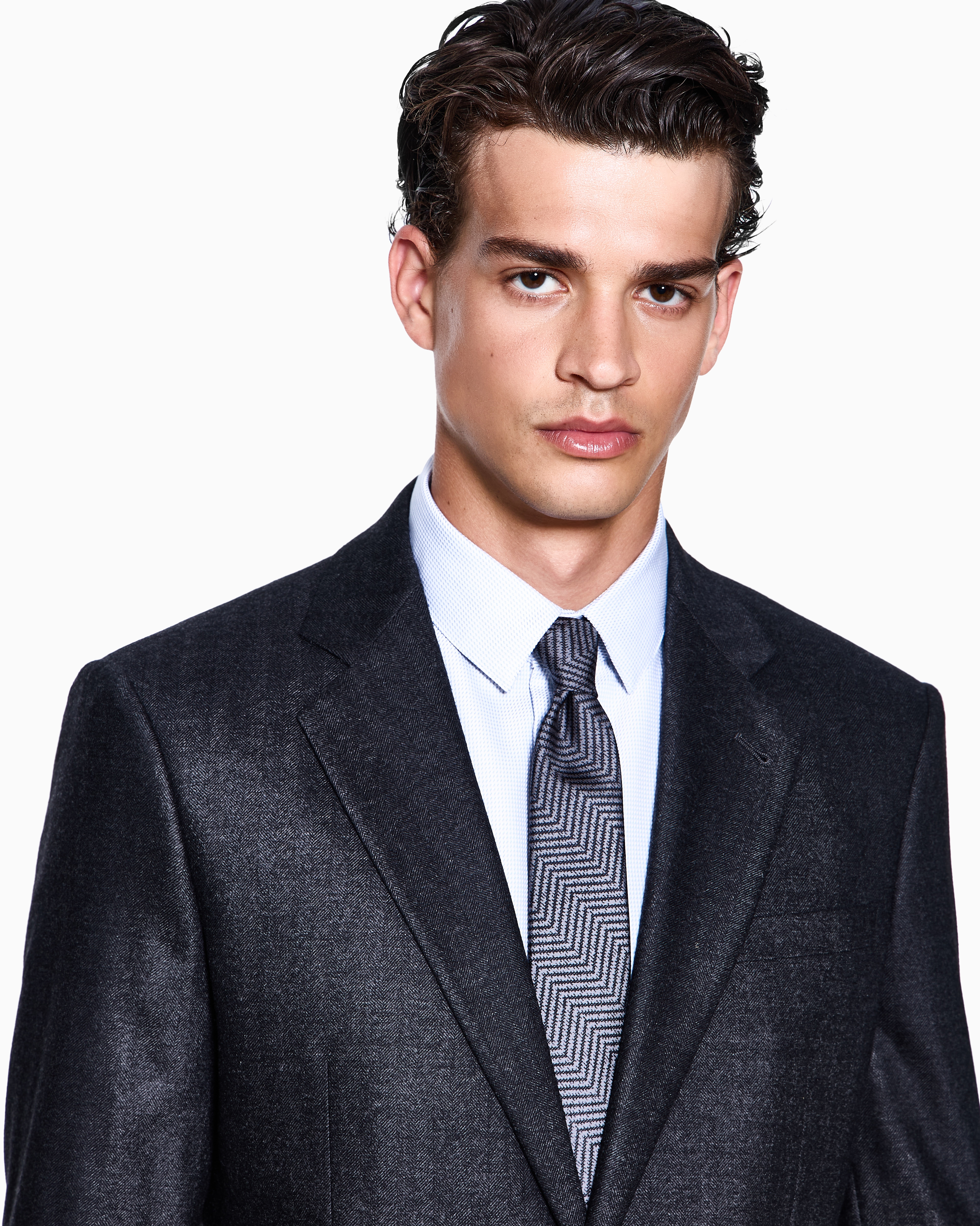 Giorgio Armani Soho Line Single-breasted Suit In Chevron Virgin Wool And Cashmere In Blue