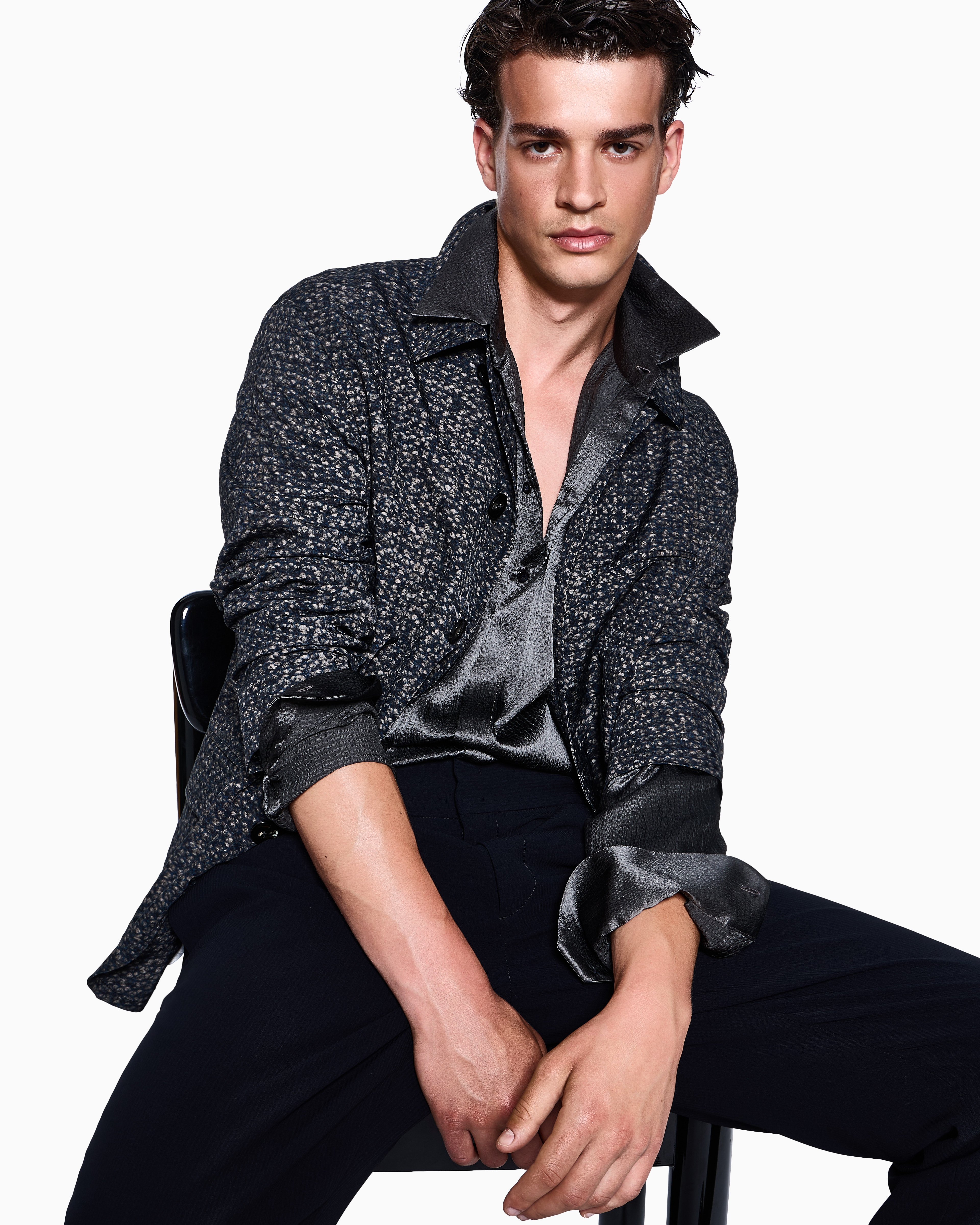 ARMANI COLLEZIONI ブラックシースルーシャツ 42 シルク undefined