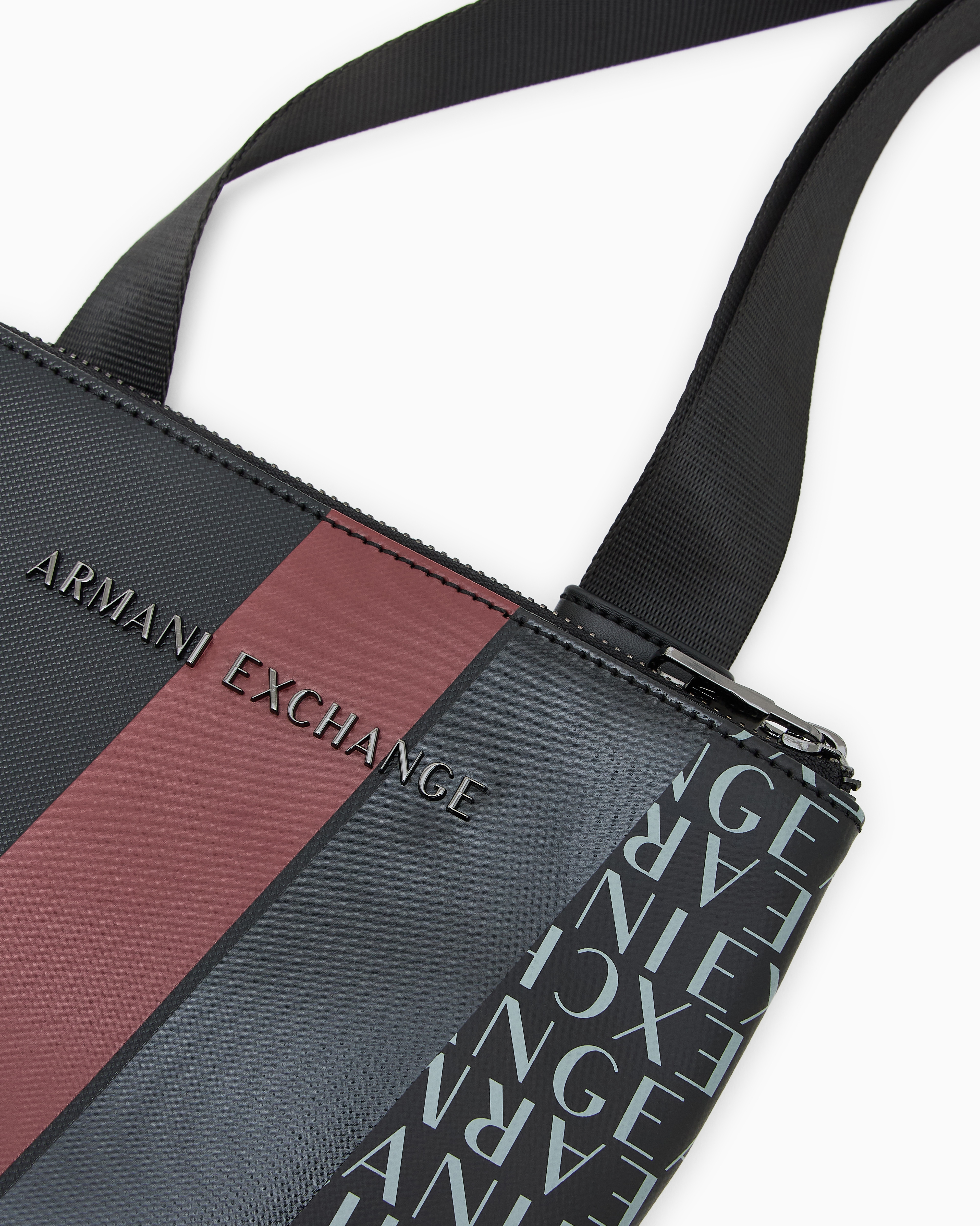Armani Exchange - Monogram and Stripe Flat Shoulder Bag, Man, Black, Size: TU