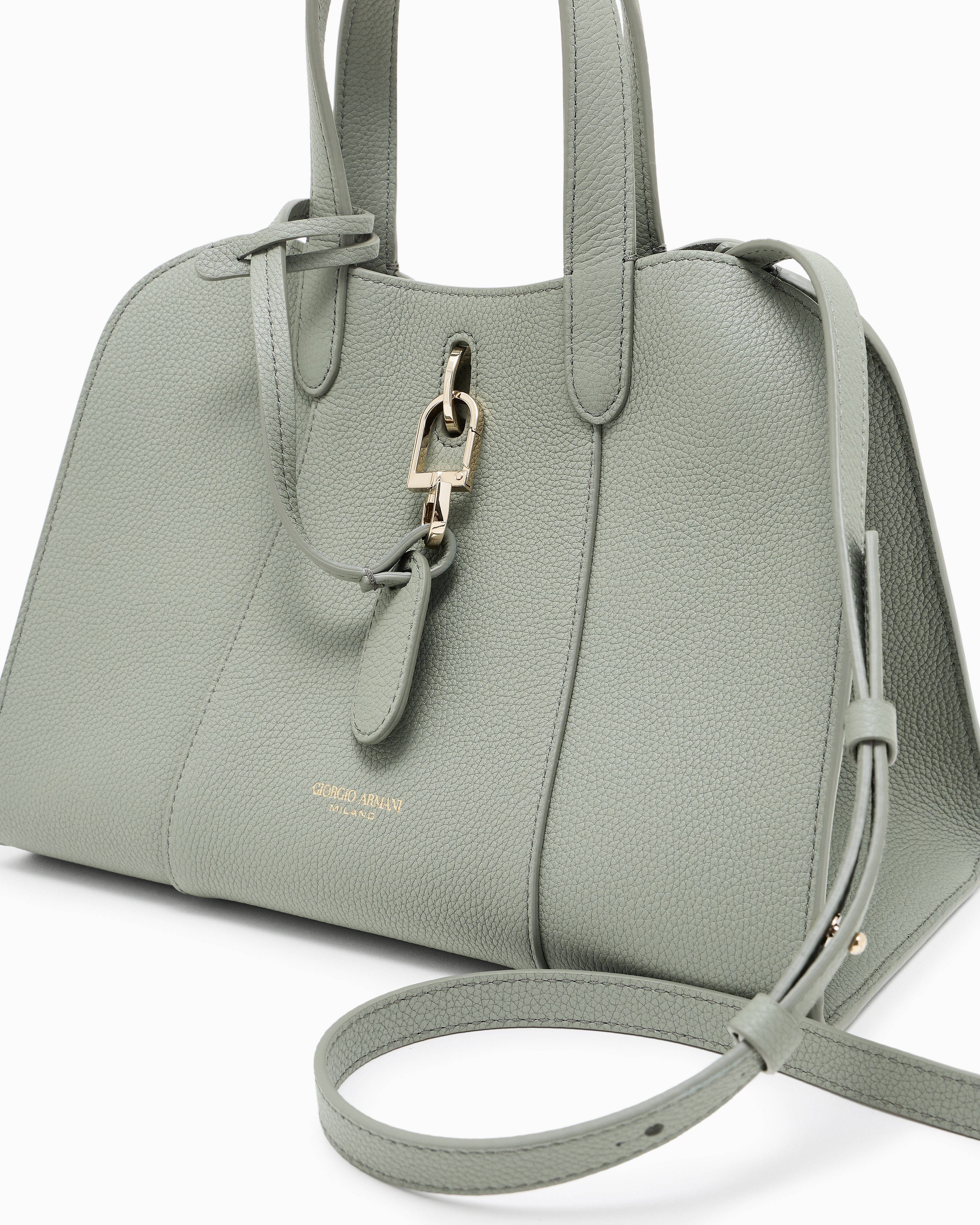 Giorgio Armani Small Tote Bag In Pebbled Leather In Green