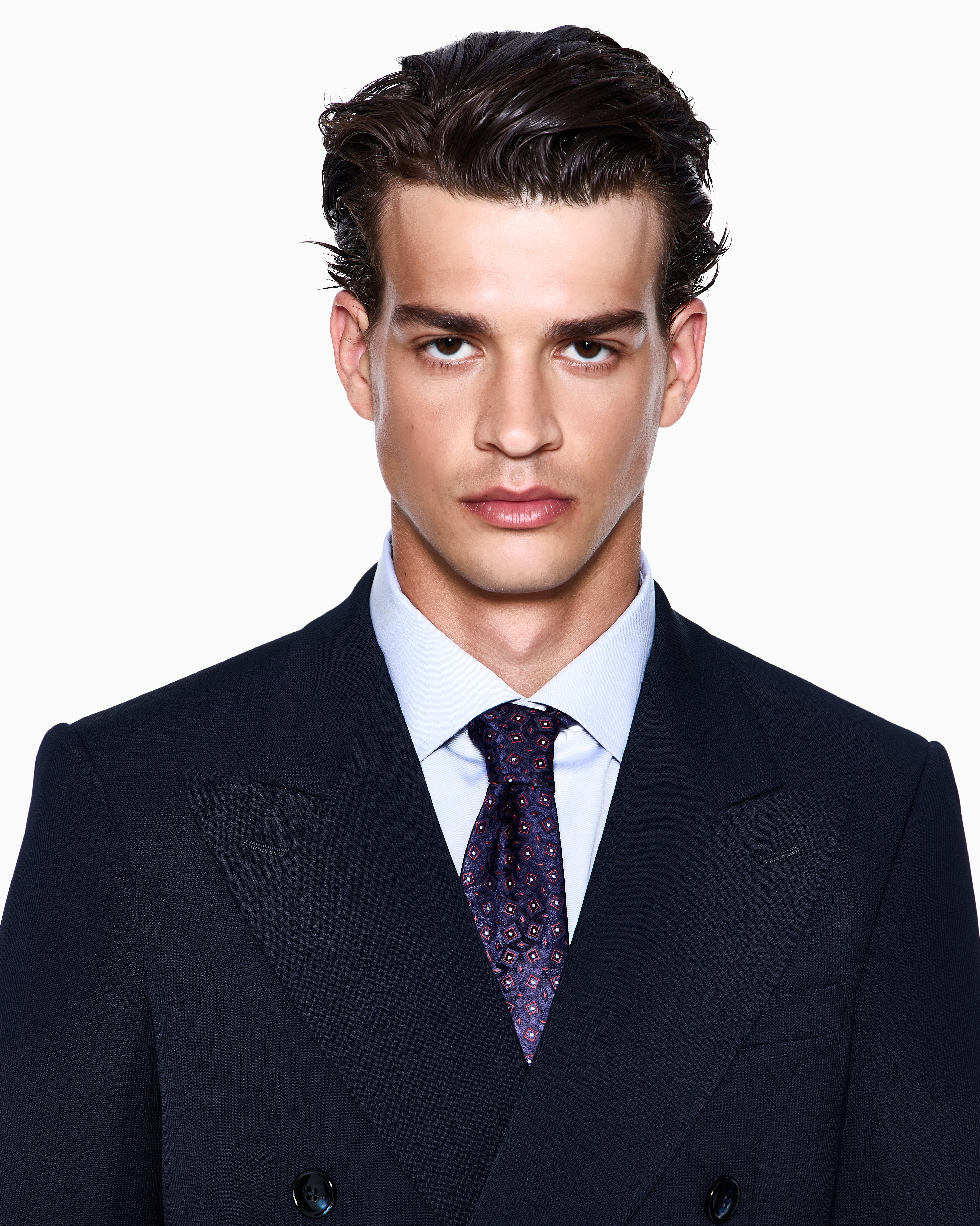 Giorgio Armani Cravate En Soie Jacquard Géométrique In Blue