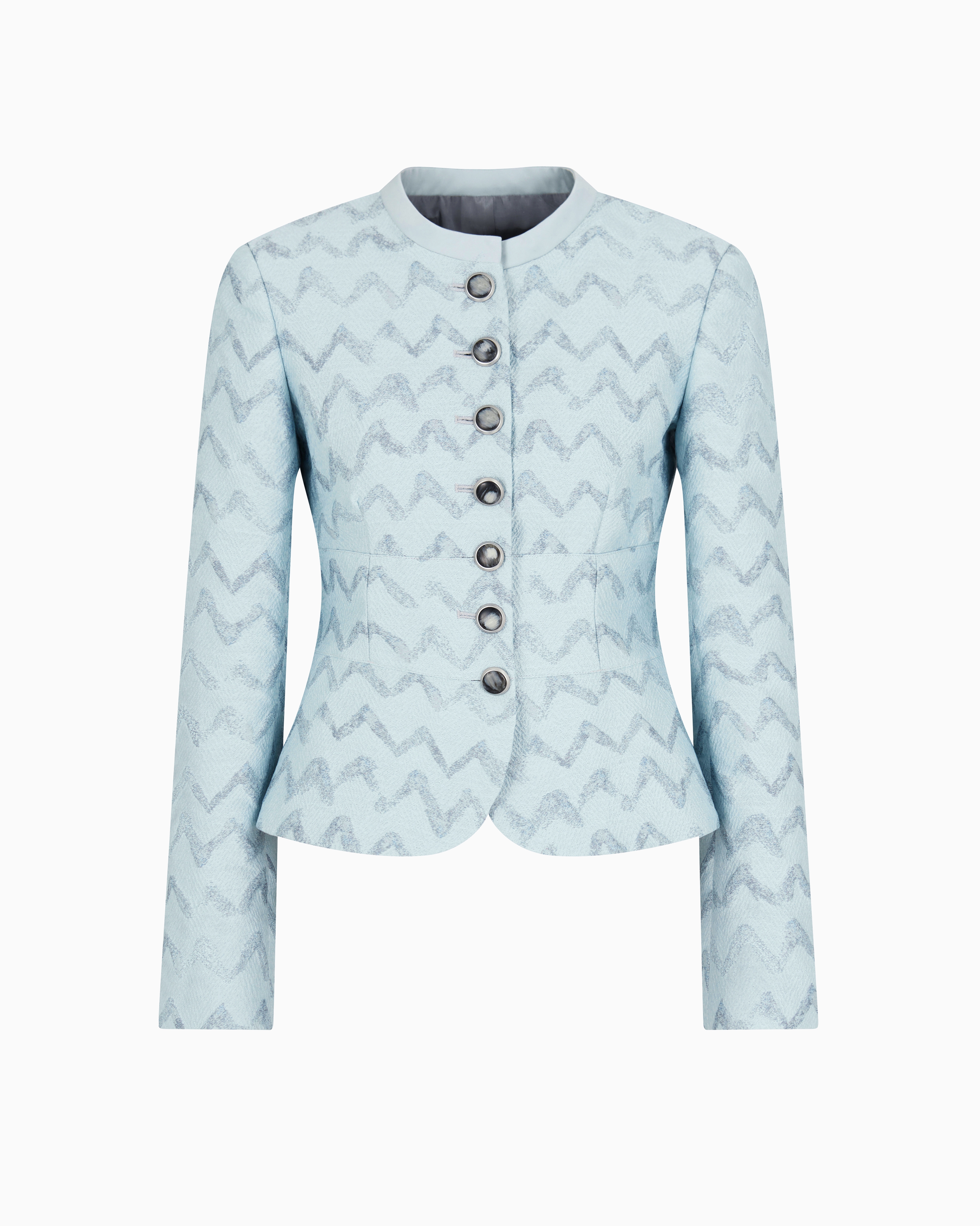 Emporio Armani - Single-breasted jacket chevron jacquard, Woman, Light Blue, Size: