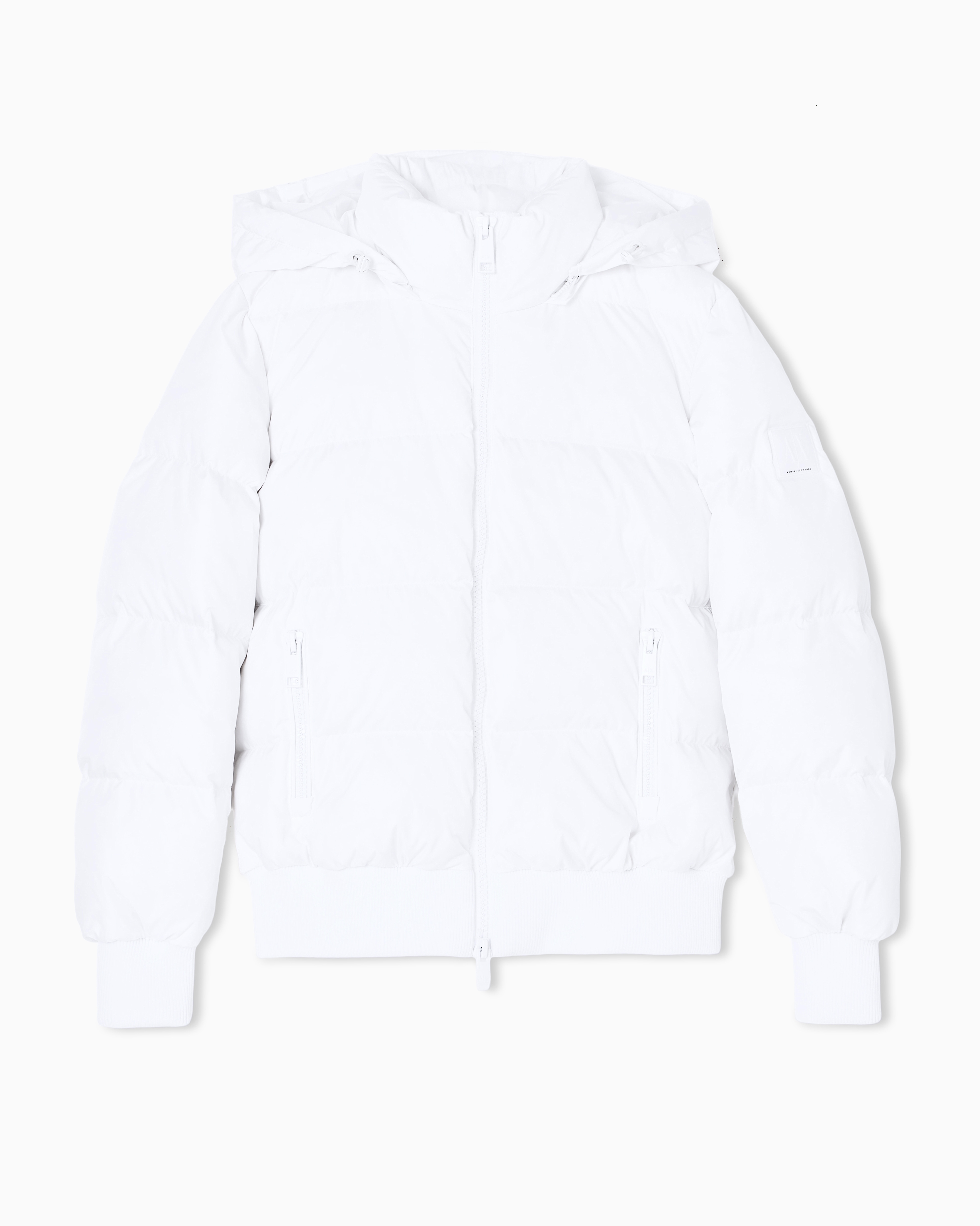 Armani Exchange White Quilted Hooded Down Jacket Large