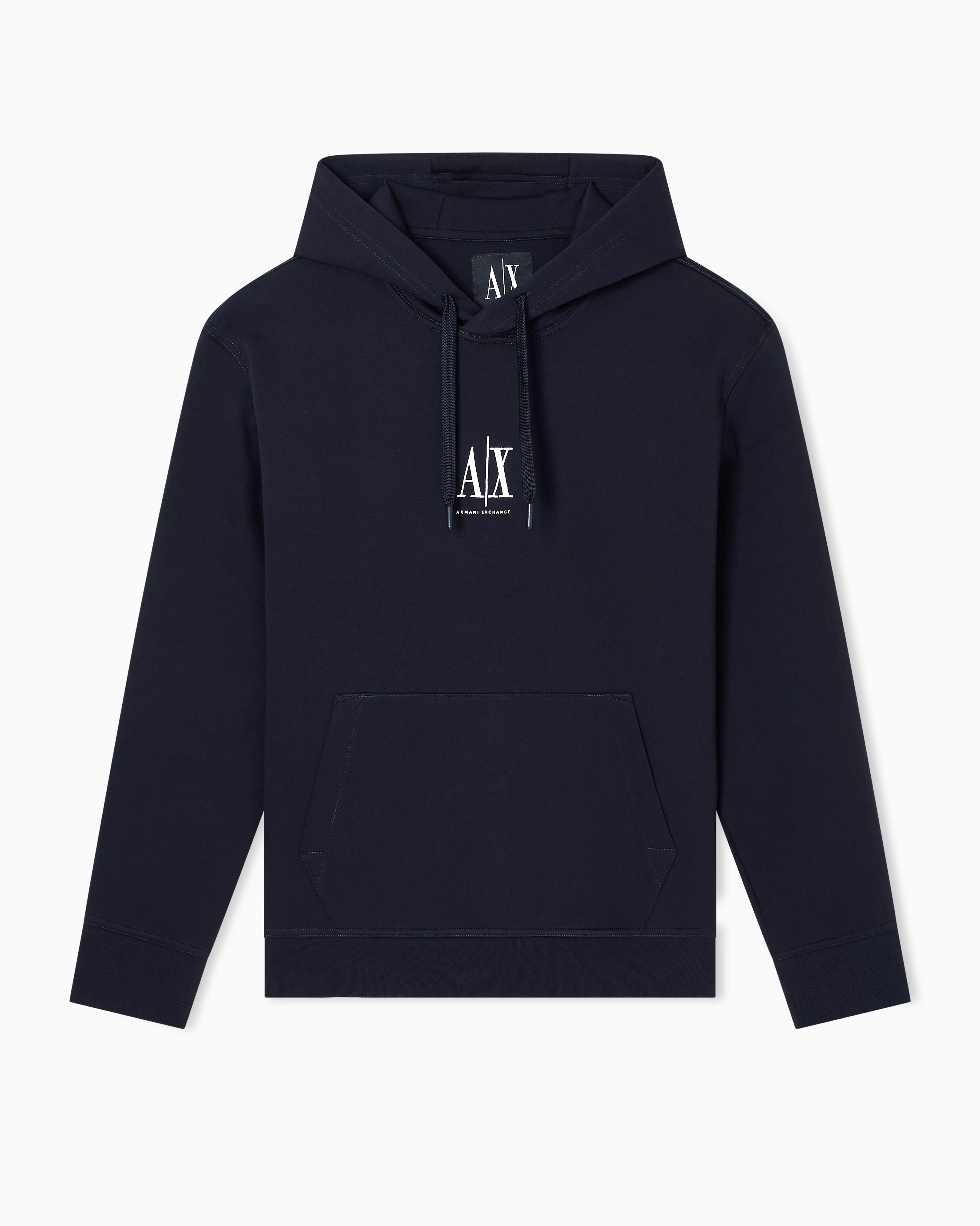 【EMPORIO ARMANI】 Men's Bulldog Embroidered Hoodie: ★ Navy Emporio Armani French Bulldog-Embroidered Hoodie - Hoodies